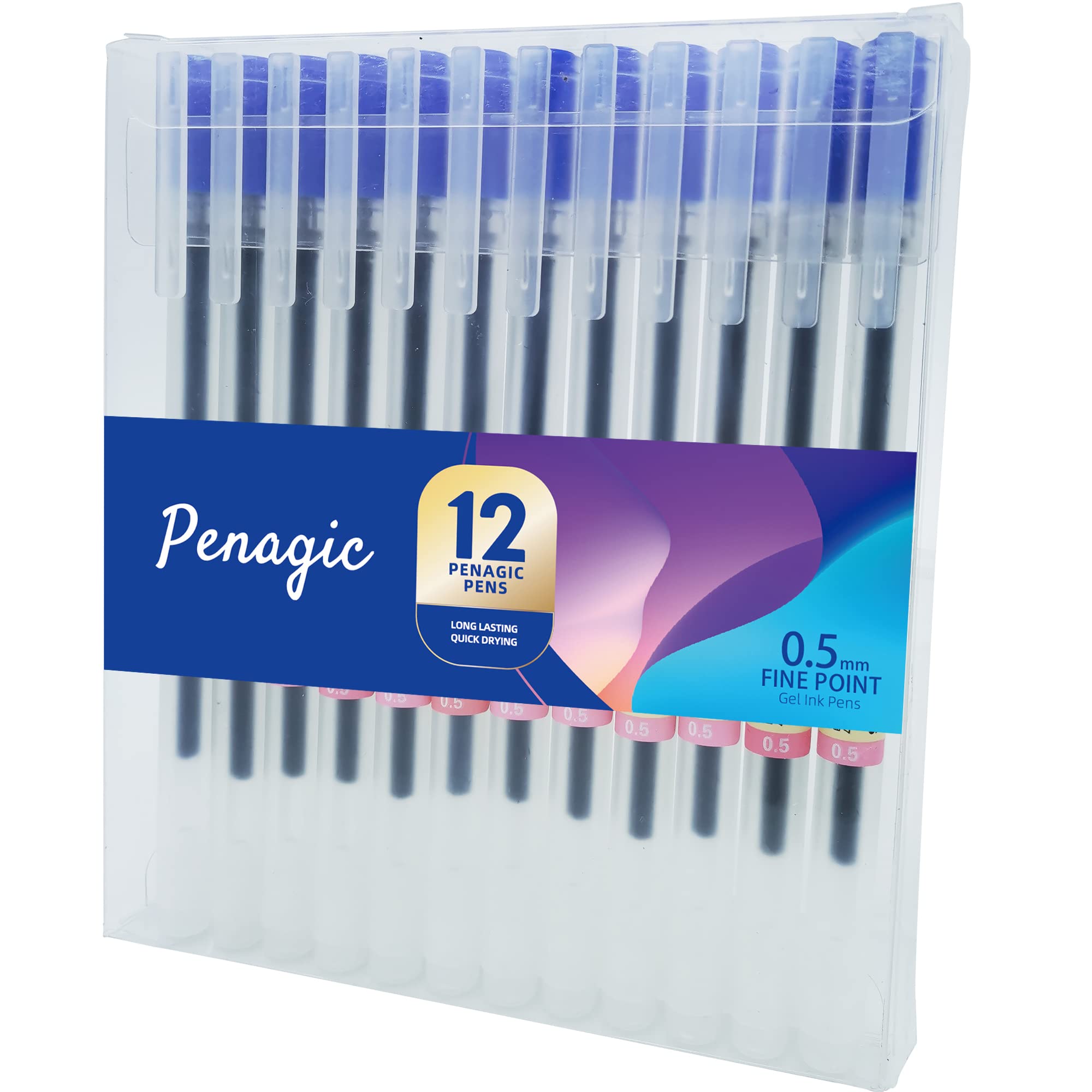 Premium Gel Pens 12-Pack - 0.5mm Fine Point Ballpoint Pens with Smooth Blue Ink for Writing, Note Taking & Journaling | Ideal for Office, School, Art & Bullet Journaling Supplies (Blue, 12 Count)