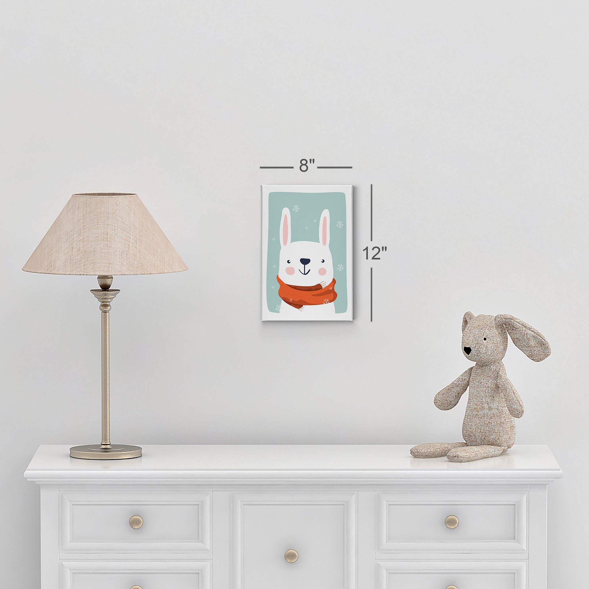 Cute Rabbit Winter Theme Canvas Print - Turquoise Background Wall Art for Kids Room, Nursery & Baby Room Decor | Made in USA 40x30 | Perfect for Birthday Gifts & Christmas Decorations