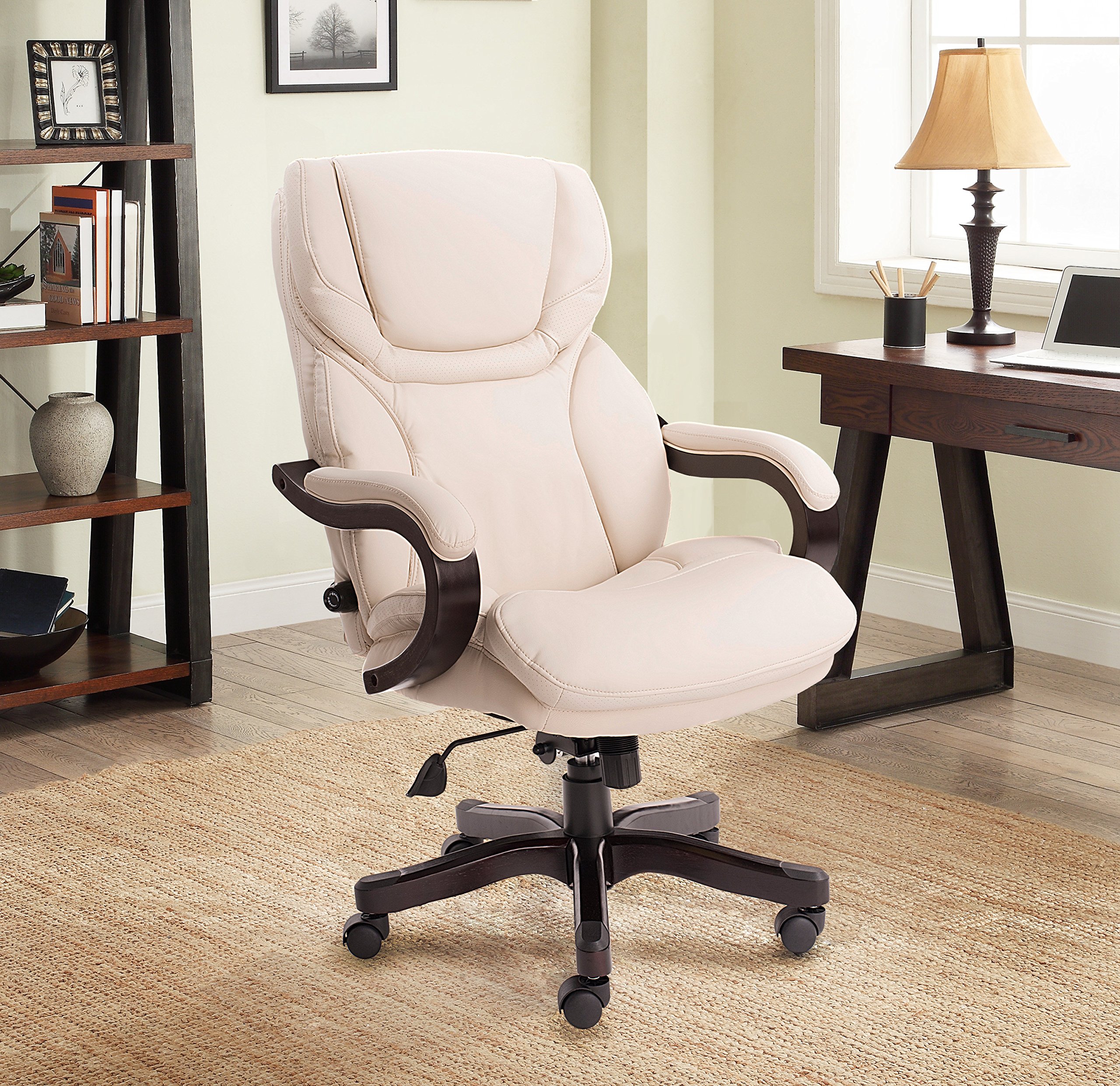 Serta Big and Tall Executive Office Chair with Upgraded Wood Accents, Inspired Ivory Bonded Leather - Ergonomic Desk Chair for Home & Office, Perfect for Long Work Hours & Gaming Sessions