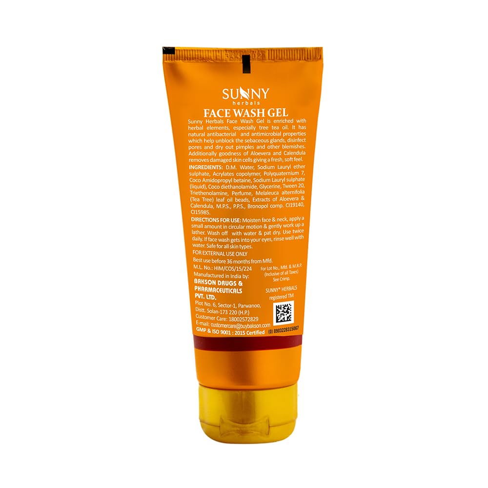 Sunny Herbals Aloe Vera & Calendula Face Wash Gel with Tea Tree Oil - Deep Cleansing for Acne Treatment & Skin Renewal - 110g (Pack of 2) - Perfect for Daily Skincare Routine & Oily/Acne-Prone Skin