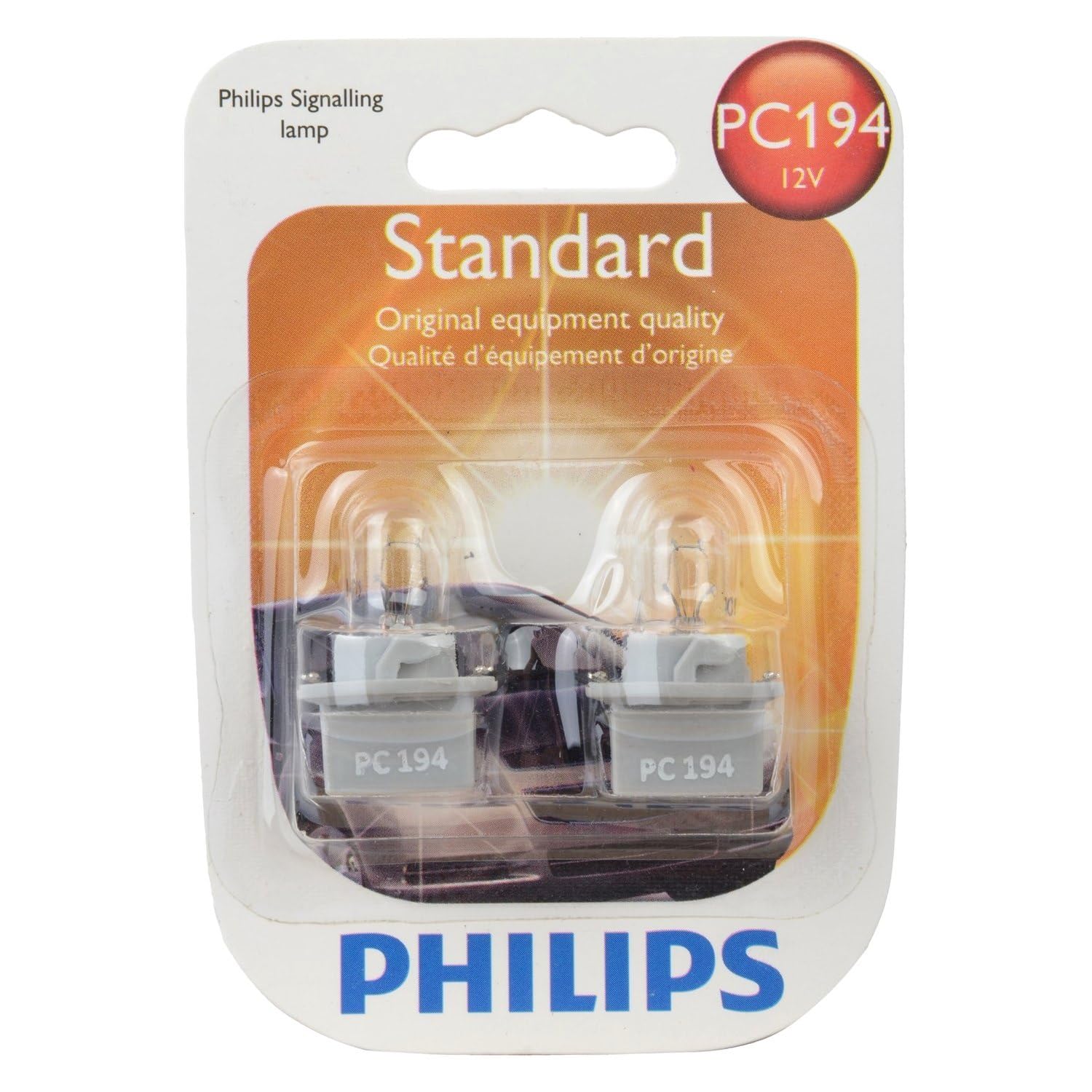 Philips PC194B2 Standard Automotive Bulb - 14V 3.78W Halogen Light Bulb for Car Interior, Dashboard & Instrument Panel Lighting - Replacement for Dome, Map & Courtesy Lights