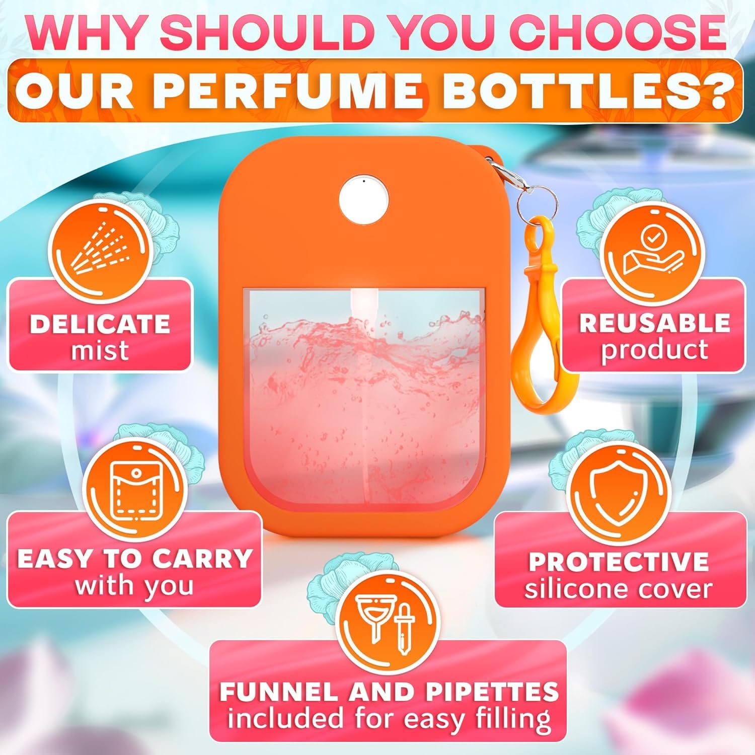 Cheekee 50ml Refillable Travel Spray Bottles - Ultra Thin Portable Design - 2 Pack Multi Color for Toiletries, Hand Sanitizer, Perfume & Essential Oils - Perfect for Airplane Carry-On, Gym Bag & Daily Skincare Routine
