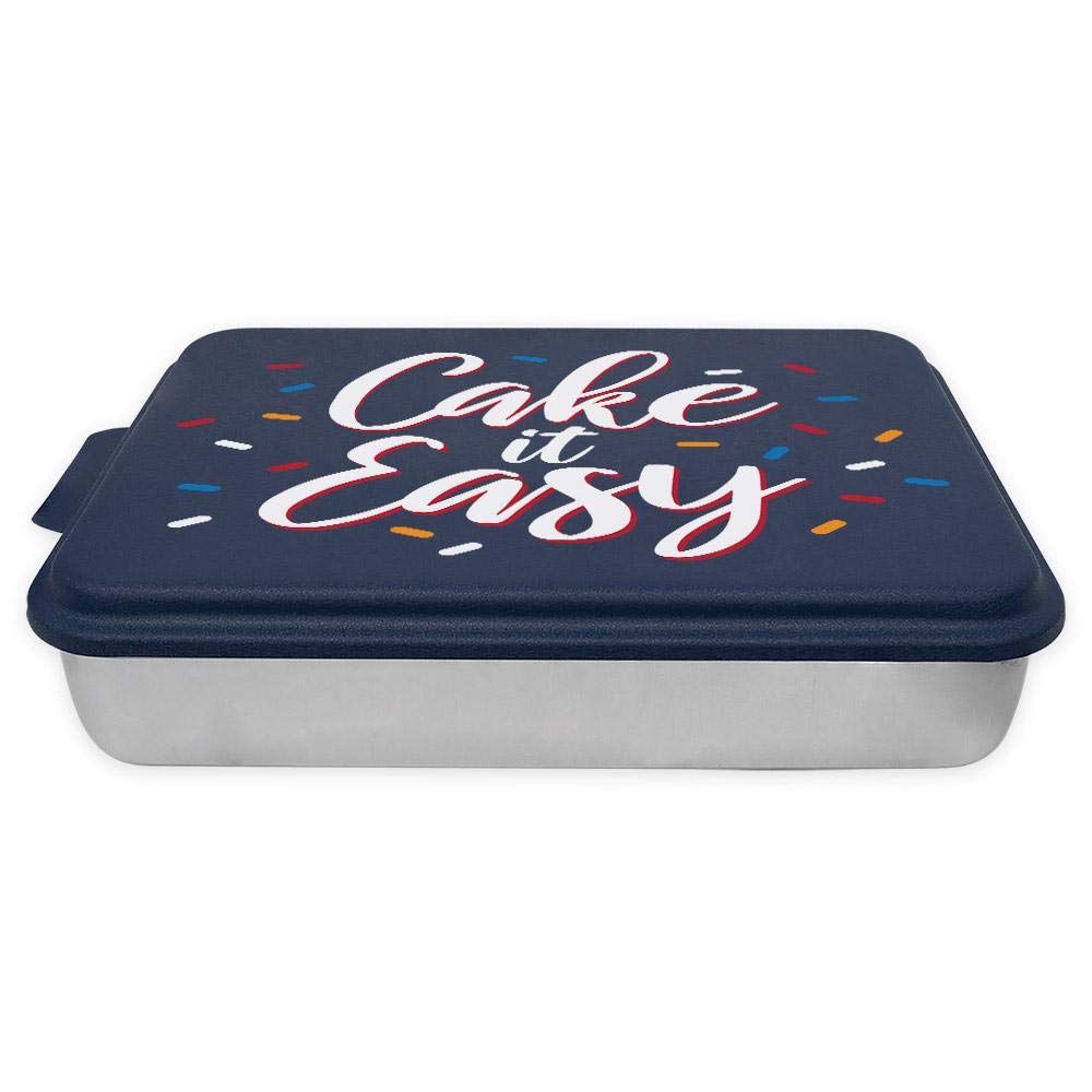 TeesAndTankYou 9x13 Inch Aluminum Cake Pan with Lid - Navy Blue Non-Stick Baking Sheet for Cakes, Brownies & Lasagna | Perfect for Home Baking, Parties & Holiday Cooking