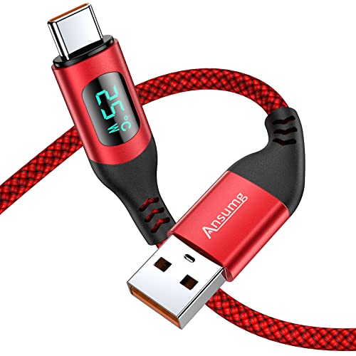 Smart Temperature Control USB Type-C Cable with Power LED Display - Fast Charging Cord for Samsung Galaxy, LG, Moto Z, Google Pixel, PS5 Controller (6FT, Red) - Prevent Overheating & Protect Devices | Perfect for Gaming, Travel & Home Charging