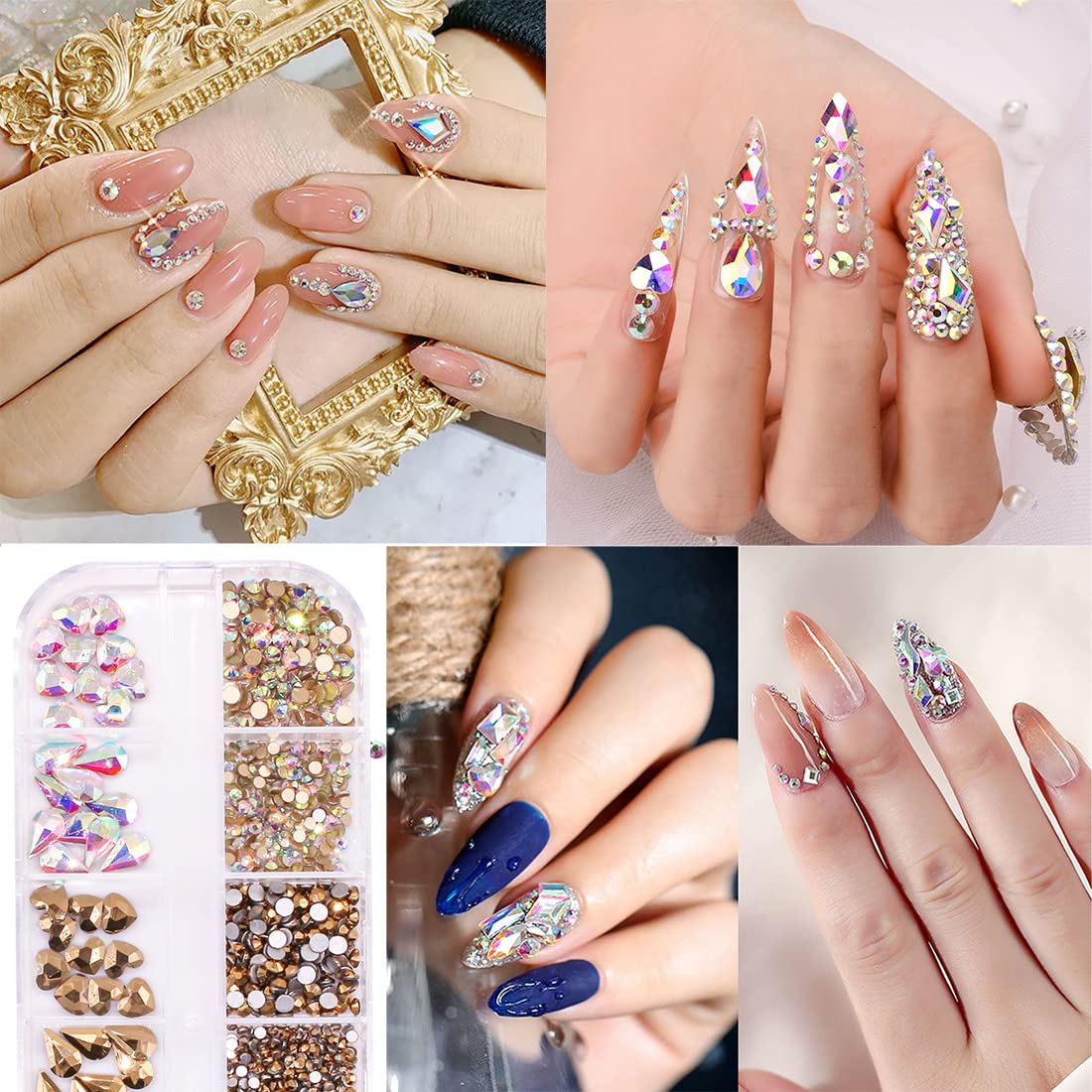 2520pcs Flat Back Mineral Gold Crystal AB Rainbow Pink Rhinestones for Nails - Multi Shapes & Sizes Nail Art Gems for DIY Manicure, Jewelry Making, and Crafting - Perfect for Nail Salon, Home Decoration, and Gift Giving