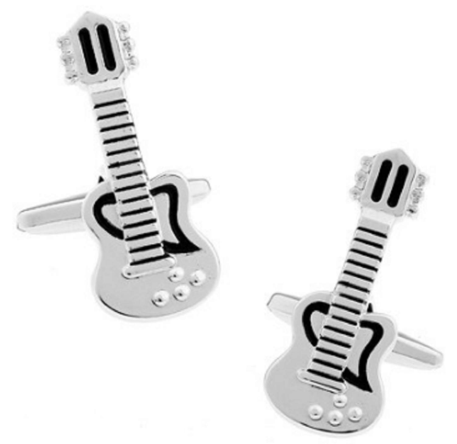 BMC-Designs Silver Guitar Cufflinks for Men - Elegant Music Lover Gift for Guitarists - Perfect for Weddings, Concerts & Formal Occasions