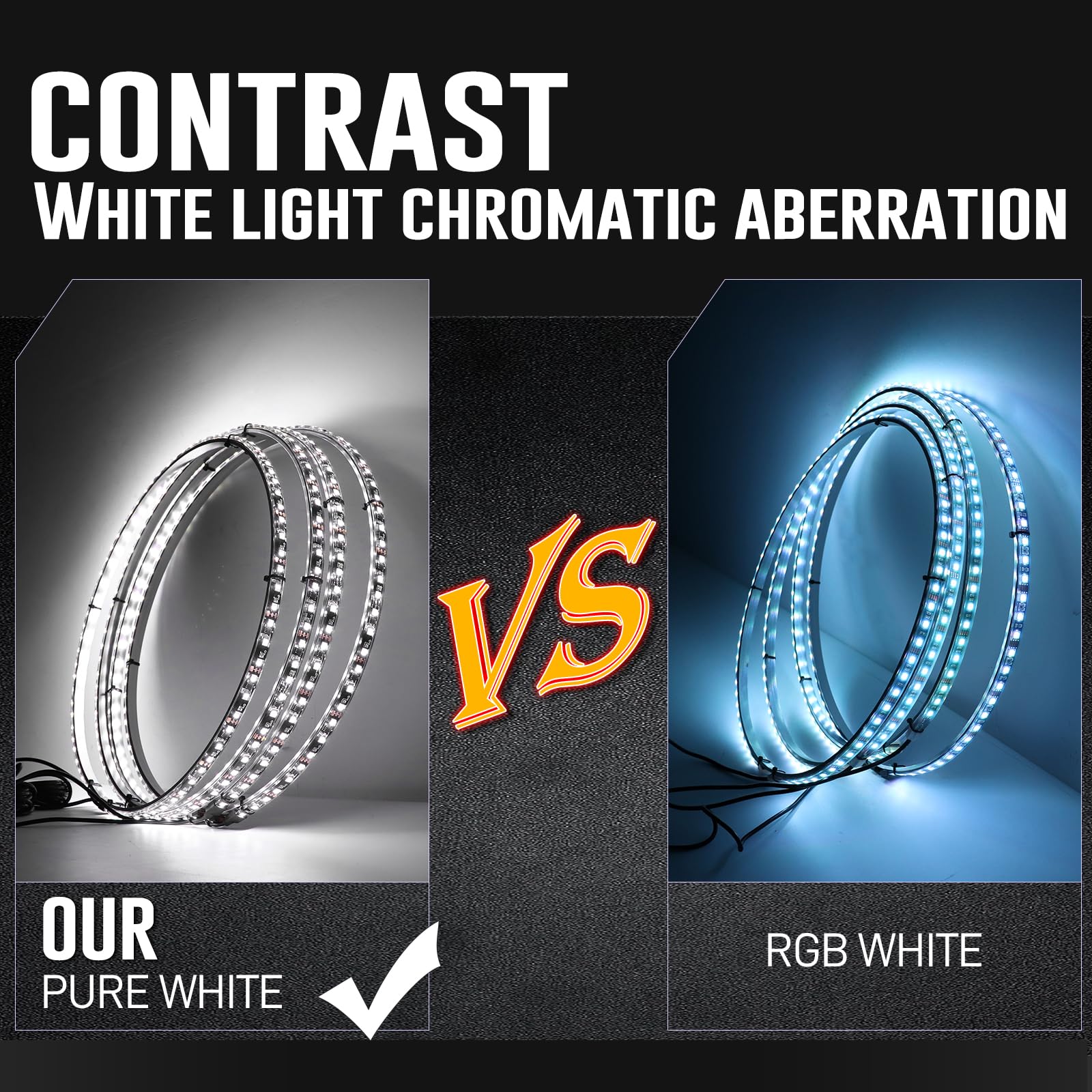 4PCS 15.5 Inch RGB+White LED Wheel Ring Lights with Turn Signal & Brake Function - Remote & APP Control - Single Row Rim Lights for Trucks, Cars, SUVs & Off-Road Vehicles - Perfect for Night Driving, Car Shows & Off-Road Adventures