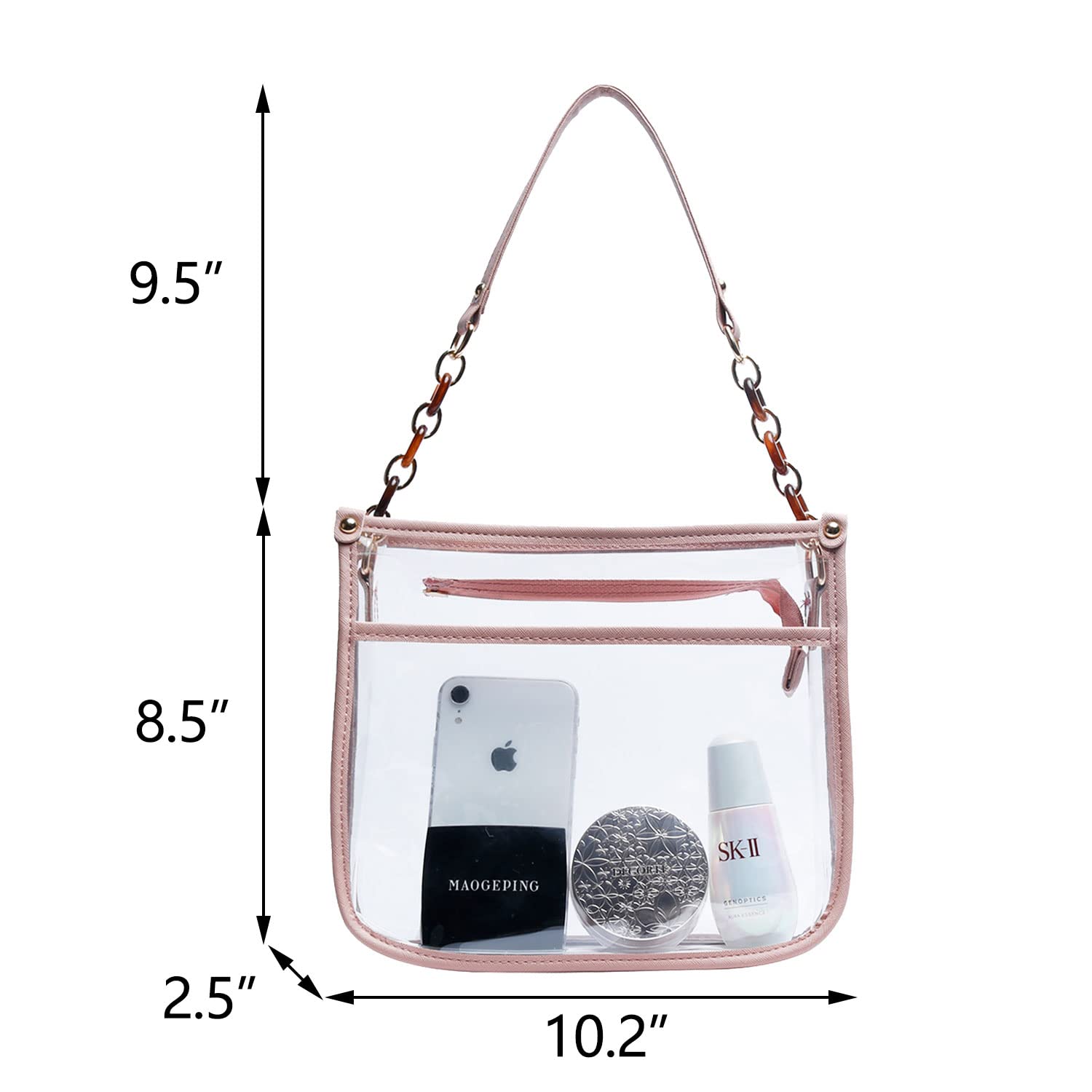 KKXIU Clear Crossbody Bag for Women - Fashionable PU Leather Small Purse with Adjustable Strap - Perfect for Concerts, Stadium Events & Daily Use