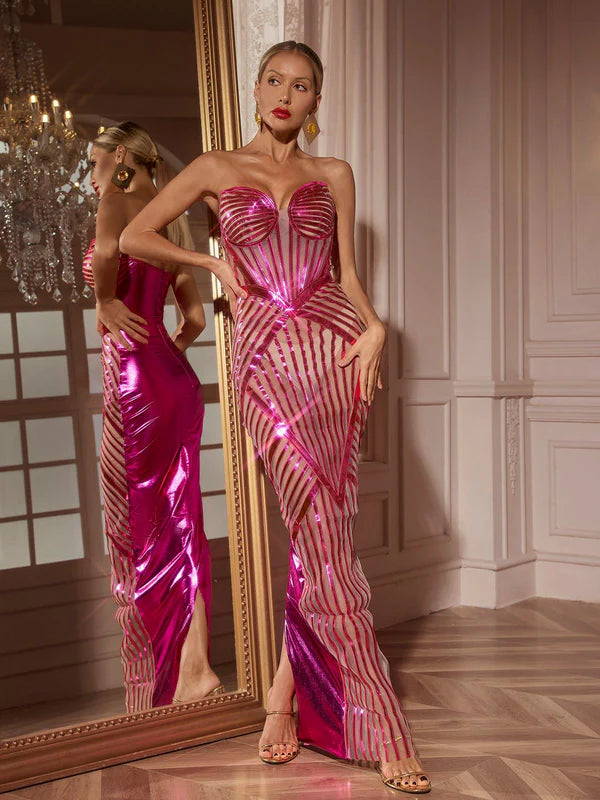Sexy Strapless Cutout Maxi Dress for Women - Elegant Long Formal Gown for Evening Parties, Weddings & Special Occasions