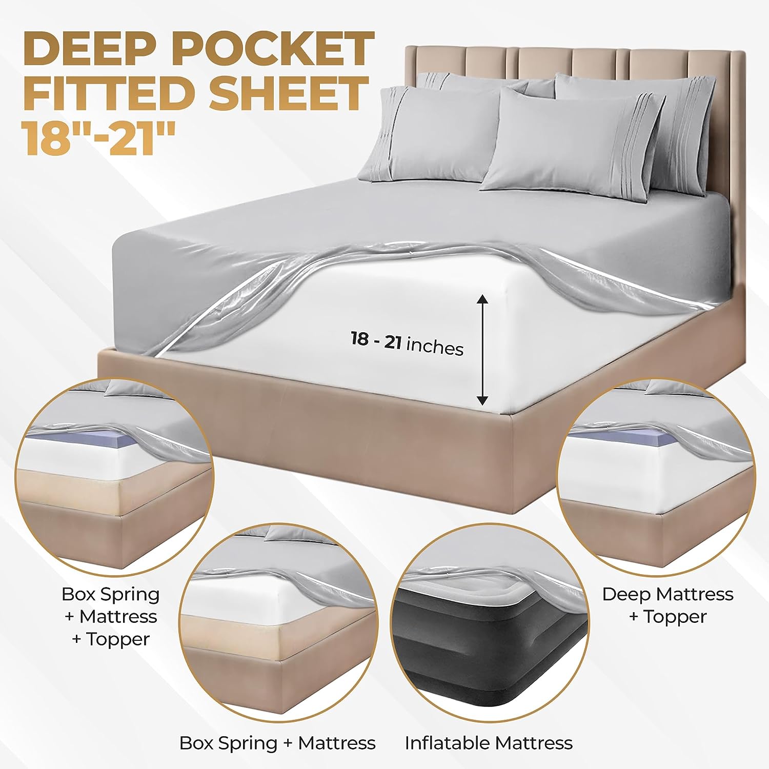 Luxury 1000 Thread Count Egyptian Cotton Bed Sheet Set - King Size, Extra Deep Pocket (18-22 Inches) for Comfort & Durability | Perfect for Master Bedroom, Guest Room & Hotel Use