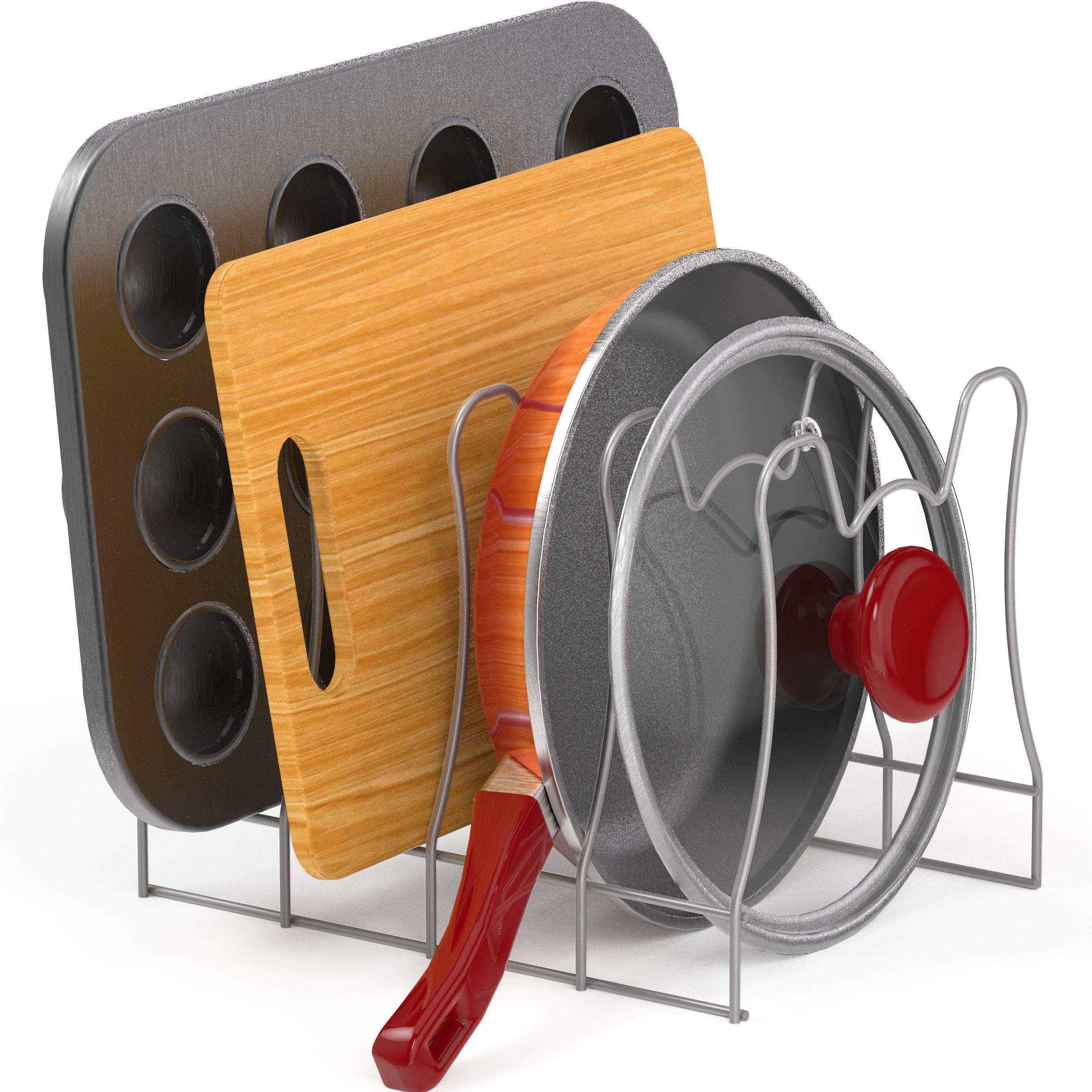 Stainless Steel Pot Lid Holder Organizer - Space Saving Kitchen Storage Rack for Pots & Pans Lids - Perfect for Cabinet, Drawer or Countertop Organization