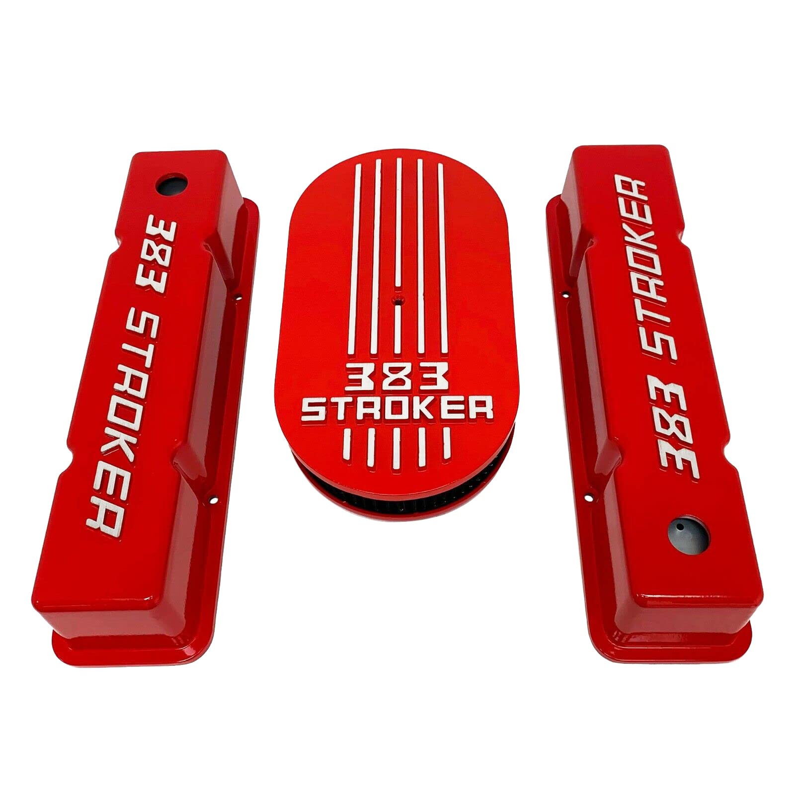 Ansen USA 383 STROKER Valve Covers & Air Cleaner Kit in Red - High Performance Engine Upgrade for Classic Cars & Hot Rods - Perfect for Car Shows, Restoration Projects & Racing Enthusiasts