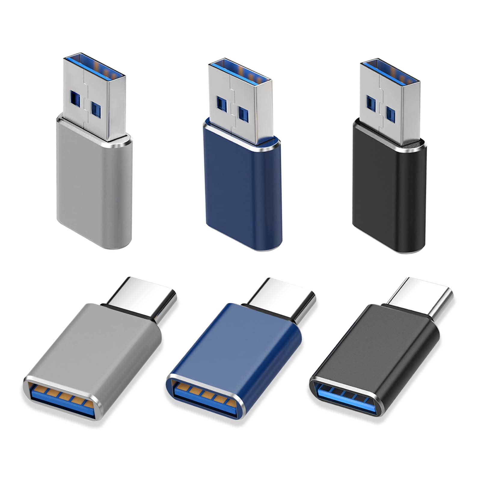 6-Pack USB C to USB Adapter (3 Pack) & USB to USB C Adapter (3 Pack) - SuperSpeed Data Transfer & Charging Converter for iPhone, iPad, Laptop, Samsung, PC, MacBook - Home, Office & Travel Use
