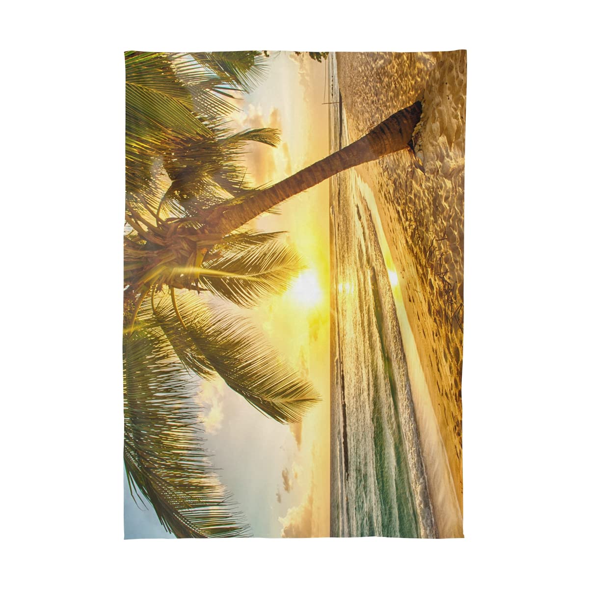 Yellow Ocean Beach Sunset & Palm Tree Polyester Tablecloth - 60 Inch Rectangle Table Cover for Party, Dinner & Outdoor Decor - Perfect for Beach Themed Events, Summer BBQs & Tropical Celebrations