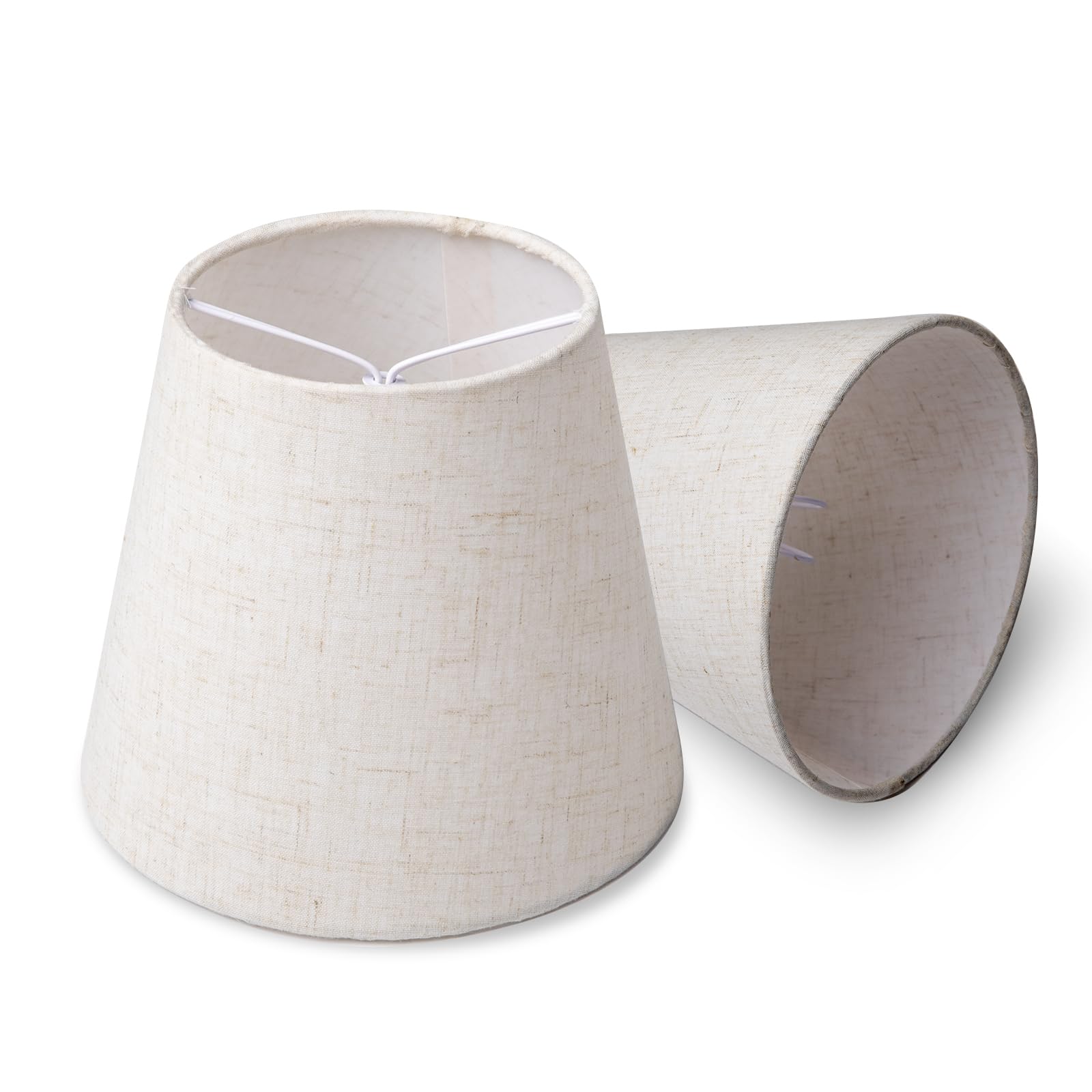 Clip-On Mini Lampshade for Candelabra Bulbs - 4x6x5 Inch Beige Linen Fabric Barrel Shade (2 Pack) - Perfect for Chandeliers, Table Lamps, Wall & Ceiling Lights - Vintage Home Decor Lighting Accessory