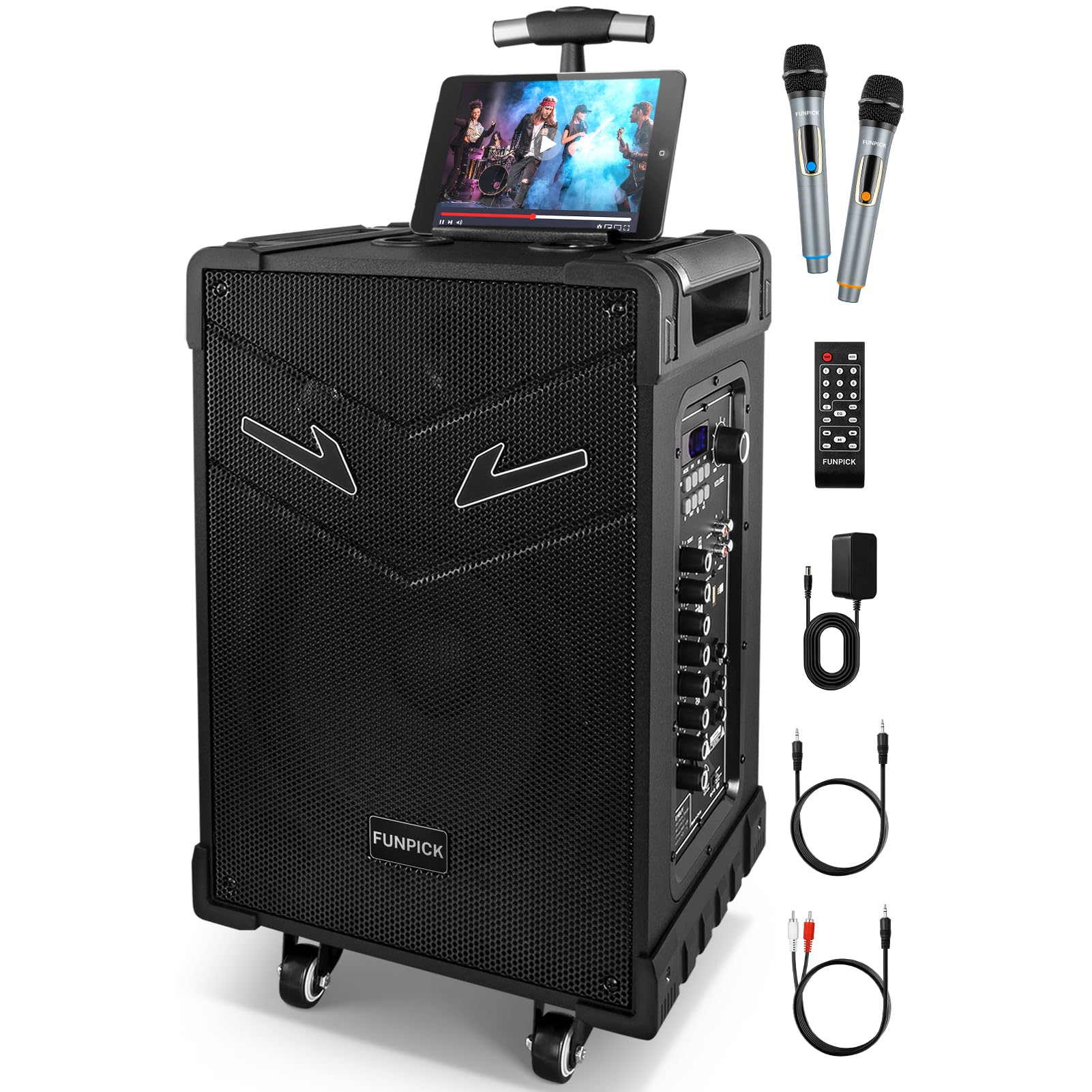 FTSK10-3 10-Inch 3-Way PA System with Bluetooth - Rechargeable Karaoke Speaker with Wireless Crystal Mic, Supports Guitar/USB/FM/AUX/TWS - Perfect for Home Parties, Outdoor Events & Live Performances