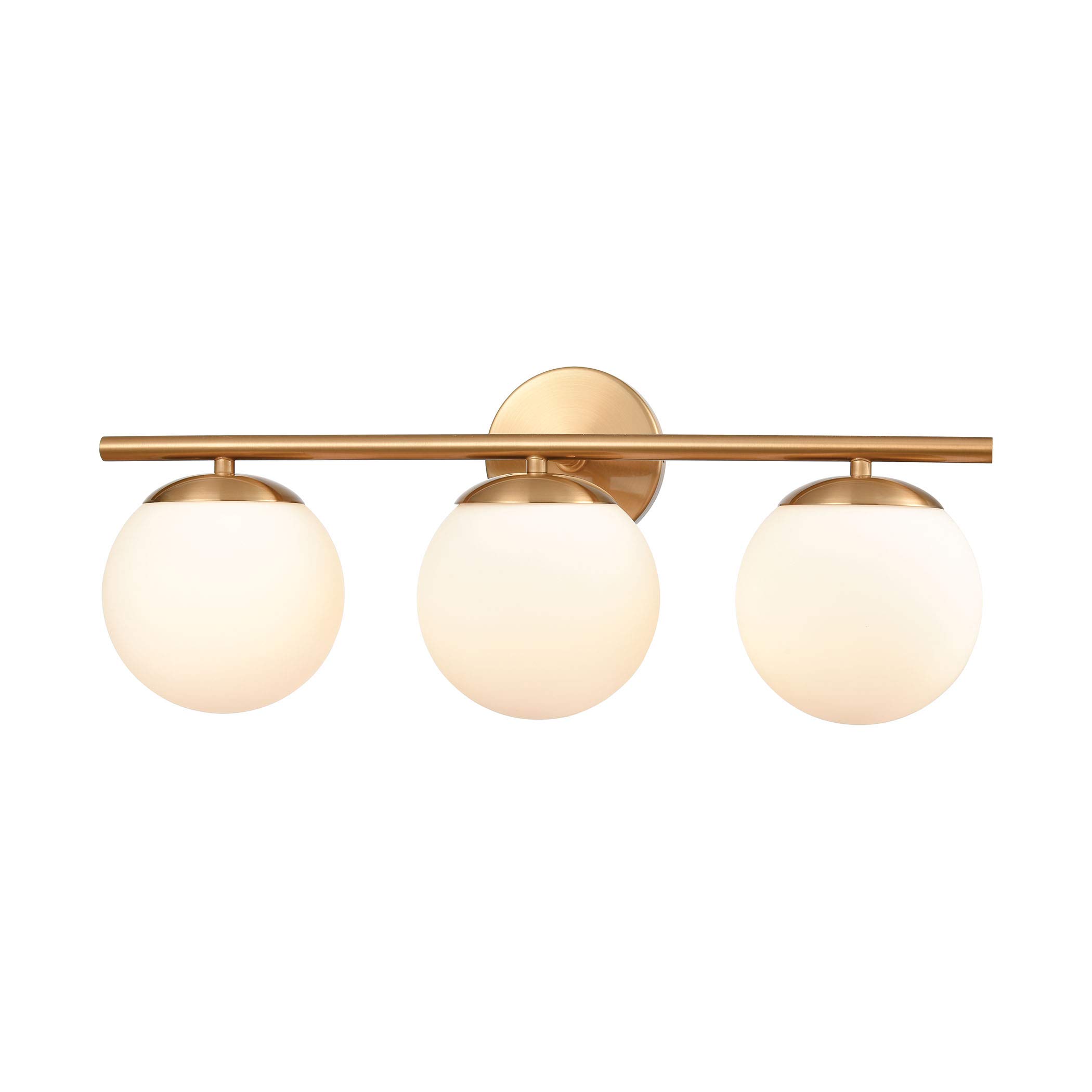 Hollywood BLVD. 3-Light Vanity Light in Satin Brass with Opal White Glass - Modern Bathroom Lighting for Makeup Vanity, Dressing Room & Bedroom Decor