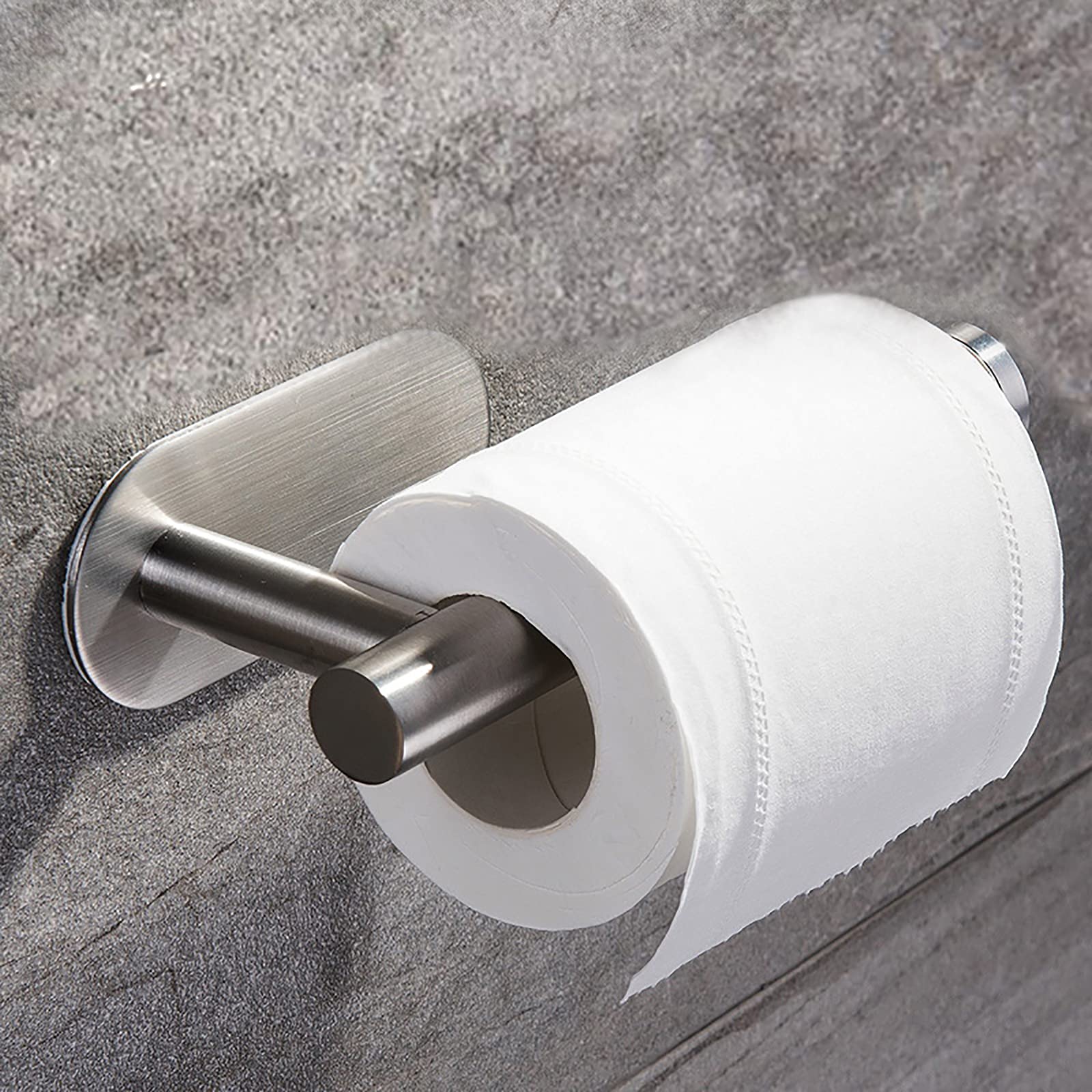 No Drill Self Adhesive Toilet Paper Holder - Stainless Steel Brushed Bathroom Tissue Roll Mount (Silver) | Space Saving Solution for Small Bathrooms & RVs