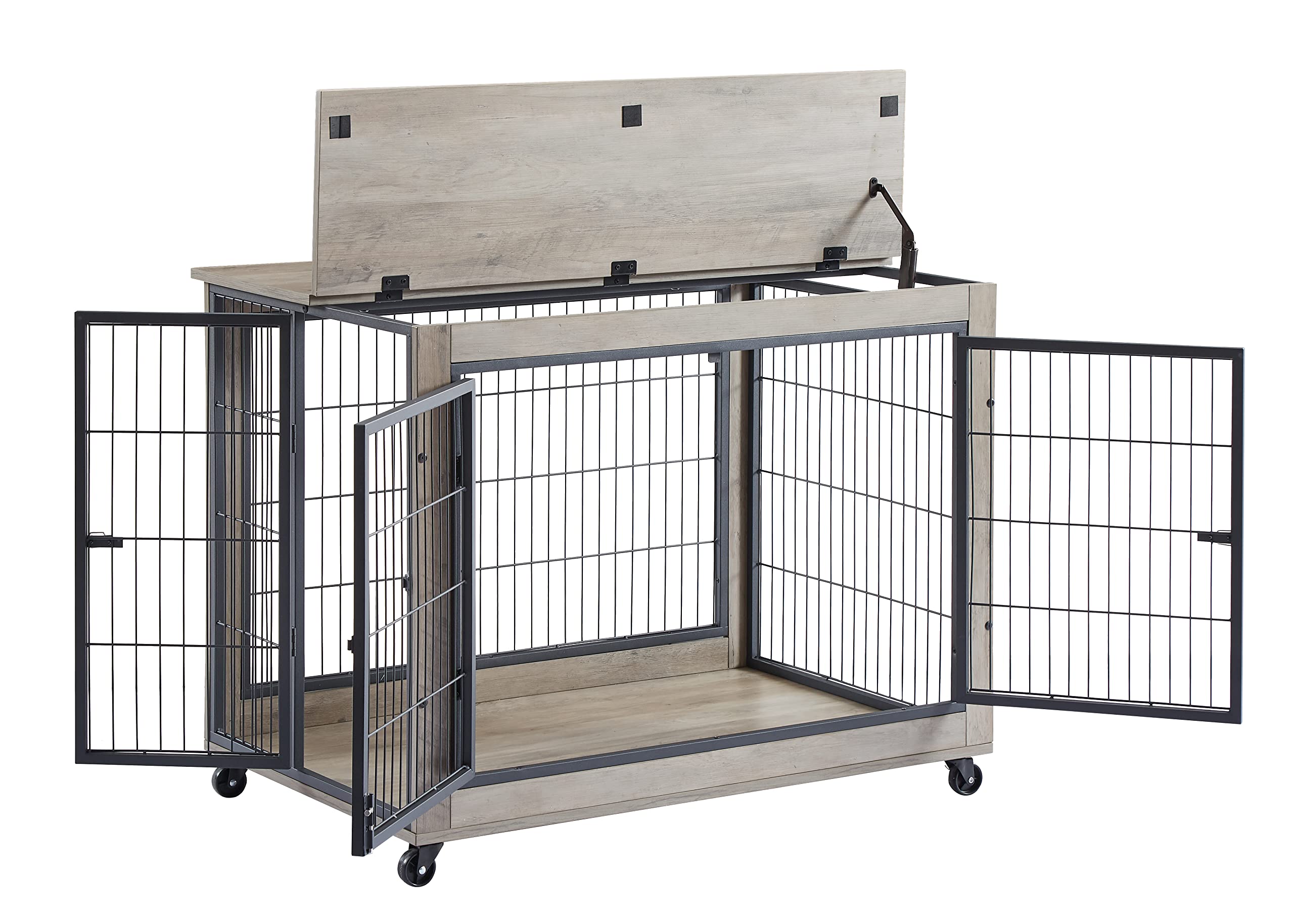 ZSQ Wooden Dog Crate Furniture - Stylish End Table Pet Kennel with Wheels, 39