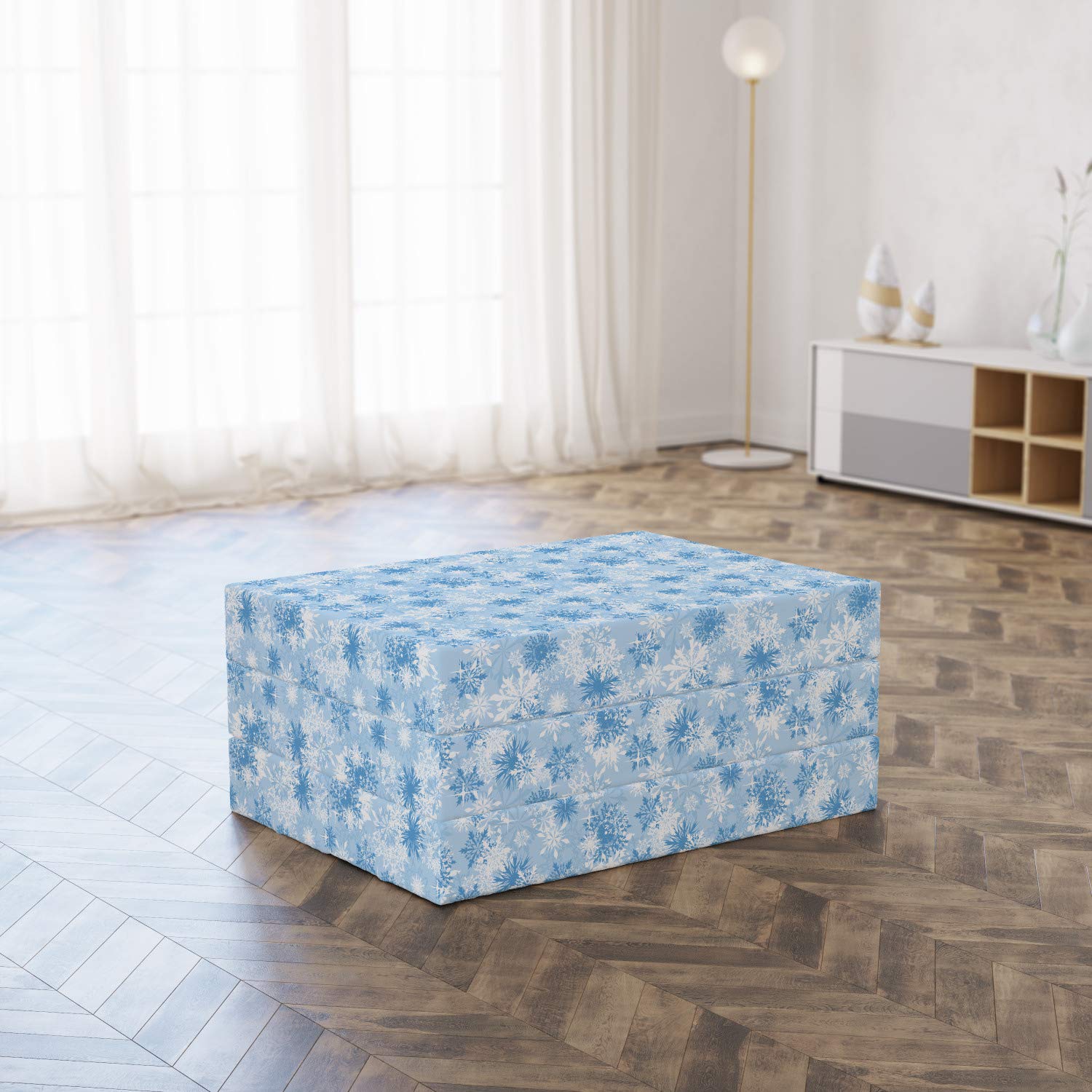 Ambesonne Snowflake Foldable Mattress - Christmas Holiday Guest Bed - 74.8