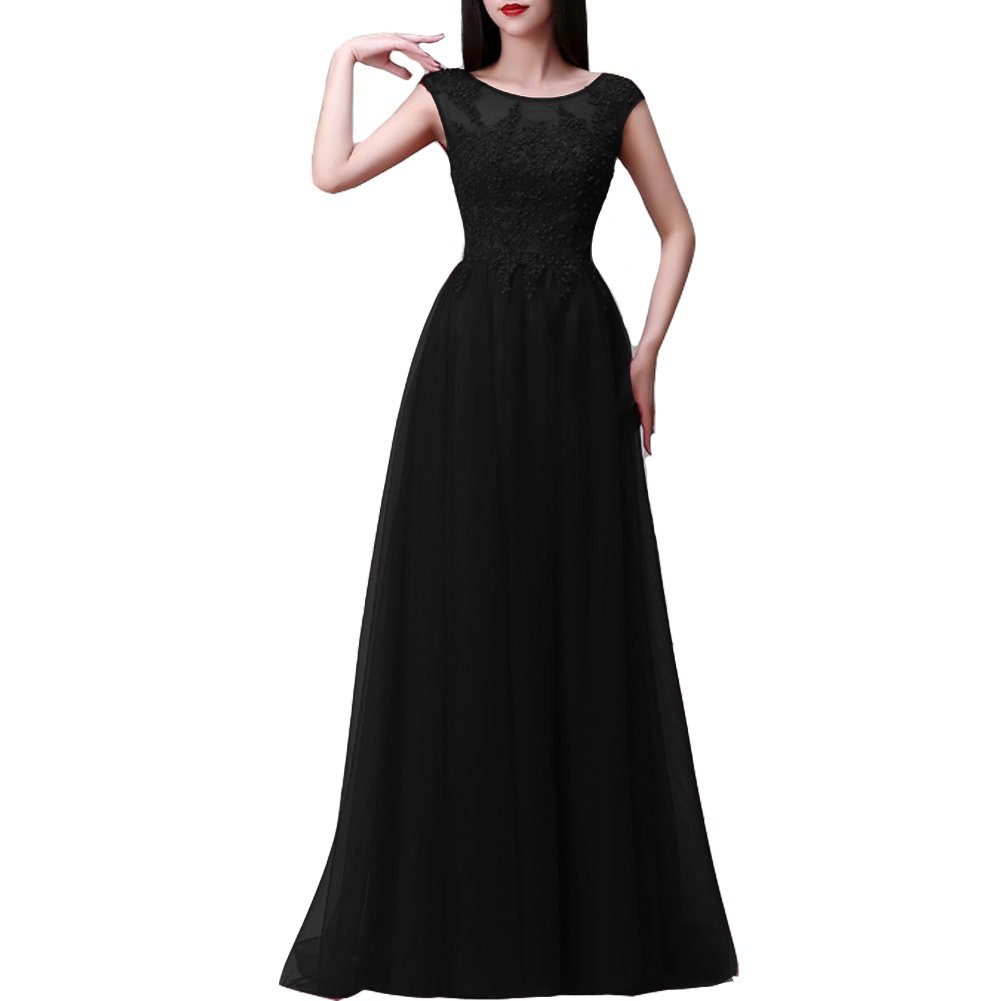 Kivary® Elegant Tulle A-Line Sheer Lace Applique Corset Long Prom Evening Dress for Women - Perfect for Formal Events, Weddings & Special Occasions