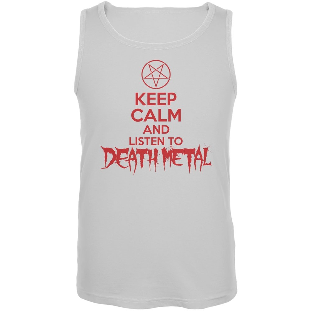 Old Glory Keep Calm and Listen to Death Metal White Adult Tank Top - Vintage Patriotic Graphic Tee for Metal Music Fans, Gym & Casual Wear