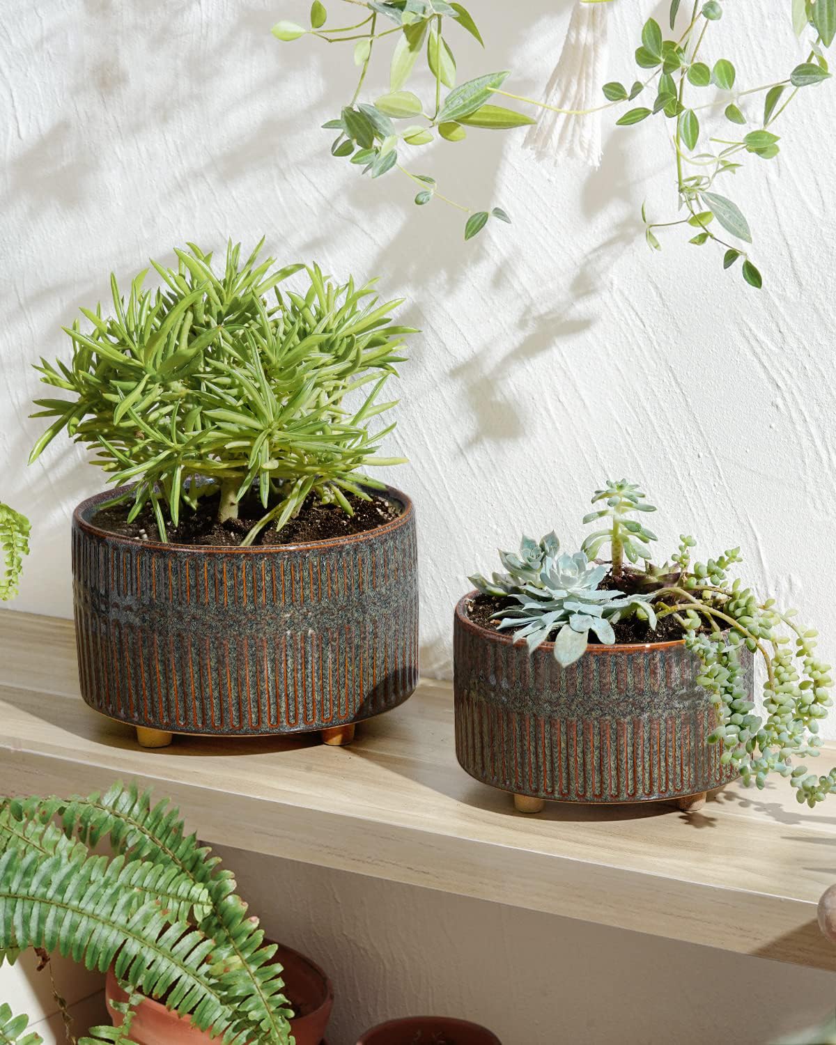 LE TAUCI 6.5+8 Inch Ceramic Succulent Plant Pots with Drainage Hole - Modern Round Decorative Flower Pots Set of 2, Reactive Glaze Black - Perfect for Indoor Plants, Home Decor, Office Desk & Gift Ideas