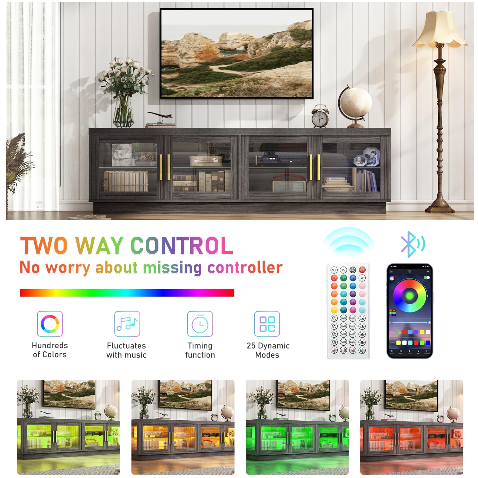 71IN Rustic Wood TV Stand for 85/80/75 Inch TVs - Farmhouse Style Entertainment Center with Storage Cabinet & Glass Doors - Perfect for Living Room, Home Theater & Media Room Setup
