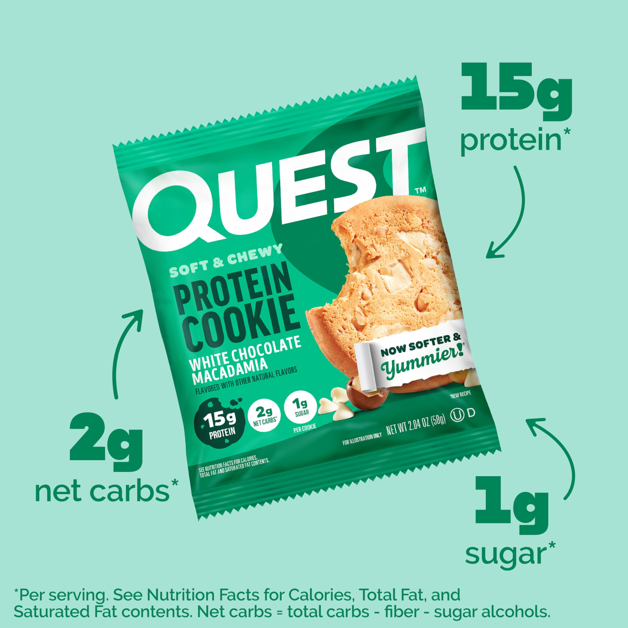 Quest Nutrition White Chocolate Macadamia Protein Cookie - 15g Protein, 1g Sugar, 2g Net Carbs | Keto Friendly, High Protein, Low Carb Snack | 12 Count Pack | Perfect for Gym, Work & Keto Diet