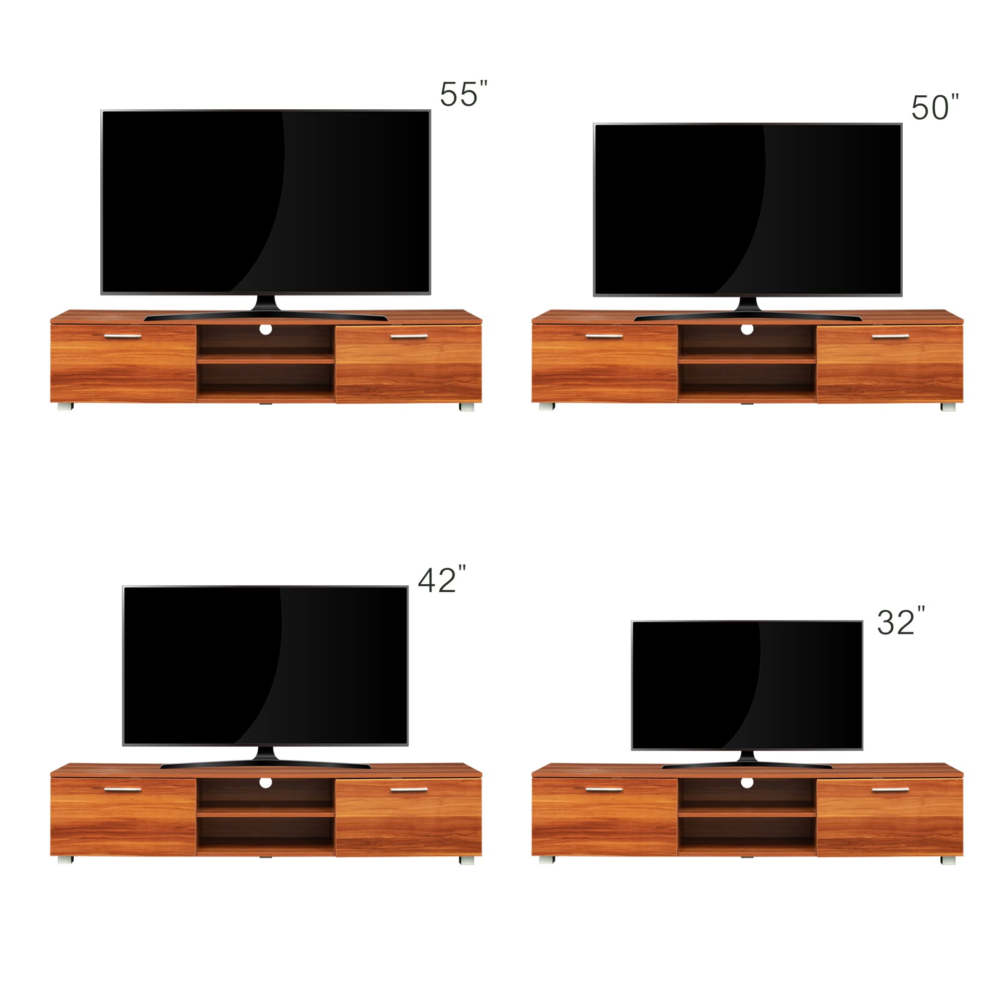 Goujxcy 70 Inch TV Stand with 2 Storage Cabinets & Open Shelves - Solid Wood Entertainment Center Media Console Table for Living Room, Bedroom (Brown) - Perfect for TV, Gaming & Home Theater Setup