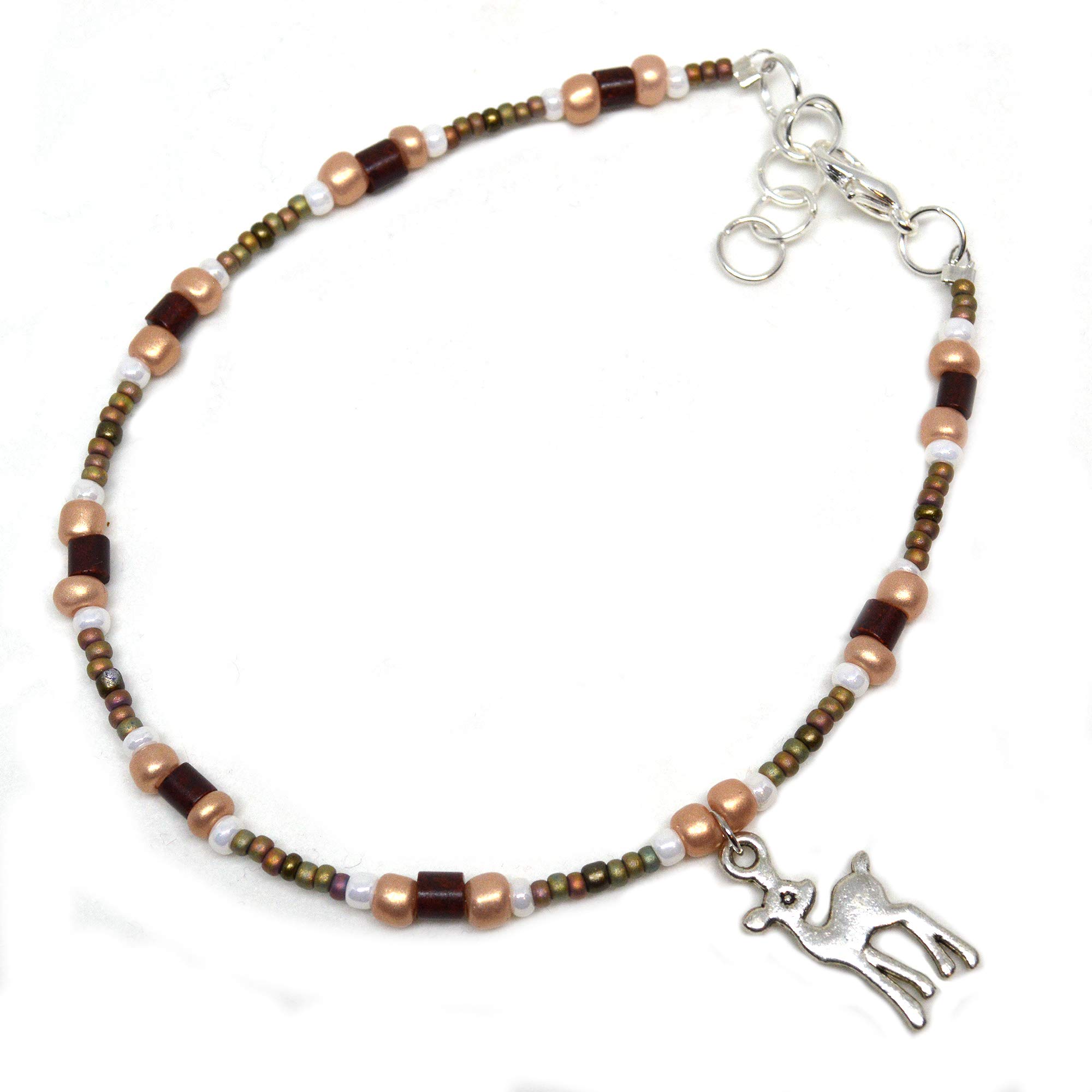 Adjustable Boho Beaded Ankle Bracelet - Handmade Woodland Deer Charm Anklet with Easy Closure - Unique Sweet Gift for Women - Perfect for Casual Wear, Festivals & Beach Outfits