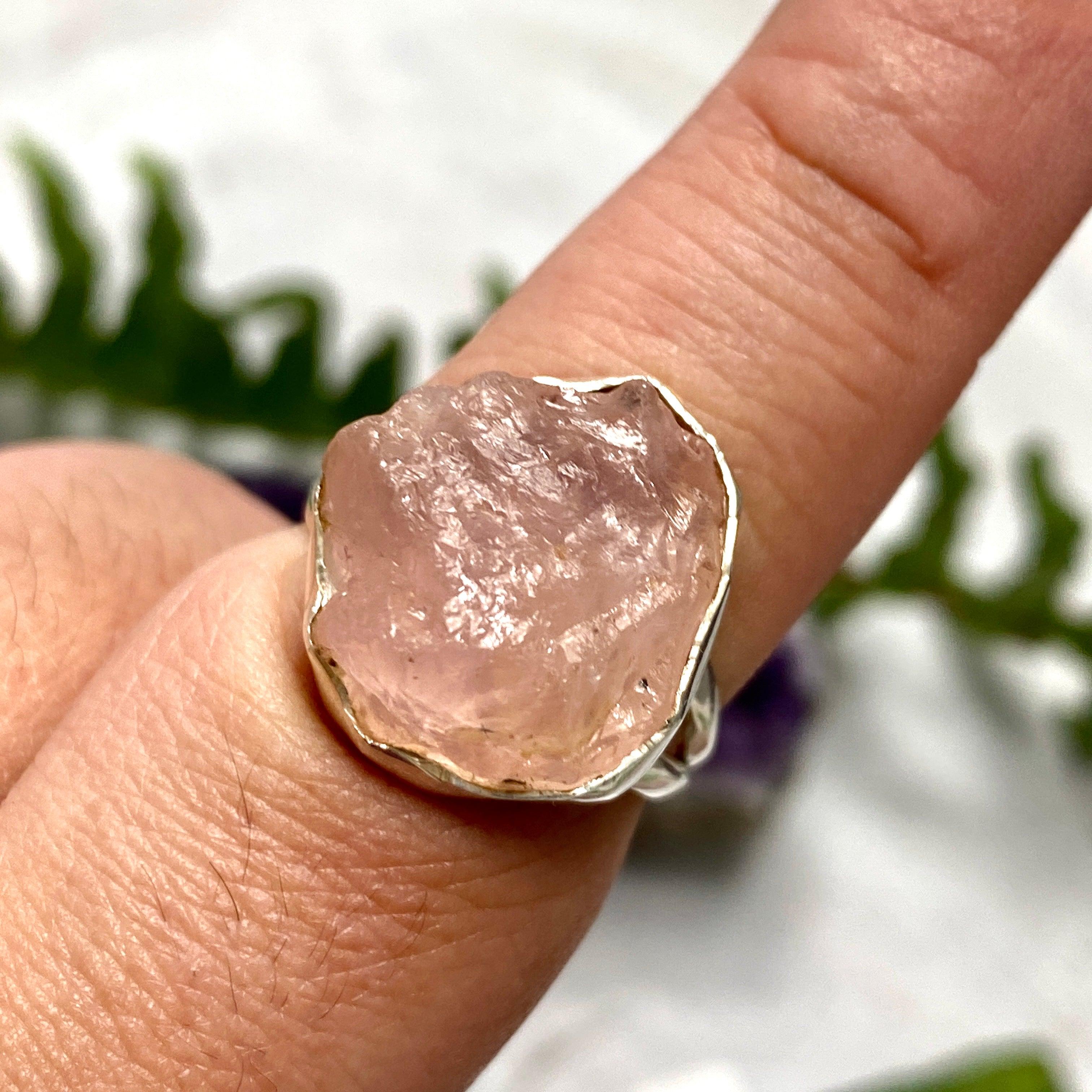 Natural Rose Quartz Raw Stone Ring - Size 9.5 - KRGJ2013 - Healing Crystal Jewelry for Meditation, Energy Balancing & Spiritual Gifts