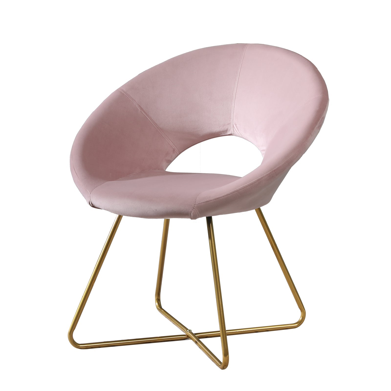 Roundhill Furniture Slatina Silky Velvet Upholstered Accent Chair - Pink Velvet with Gold Tone Metal Base for Living Room, Bedroom & Office Decor