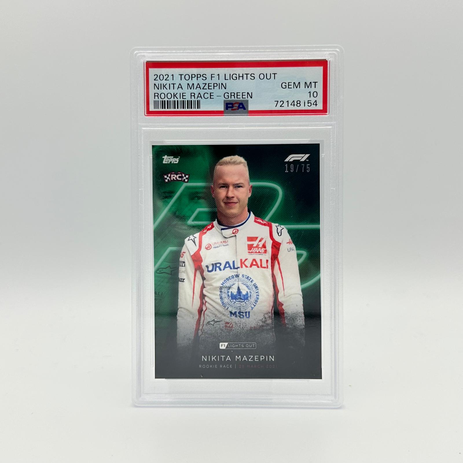 PSA 10 Graded 2019 Nikita Mazepin Rookie Race Green Parallel #19/75 - Perfect for Collectors, Racing Fans & Sports Memorabilia Enthusiasts
