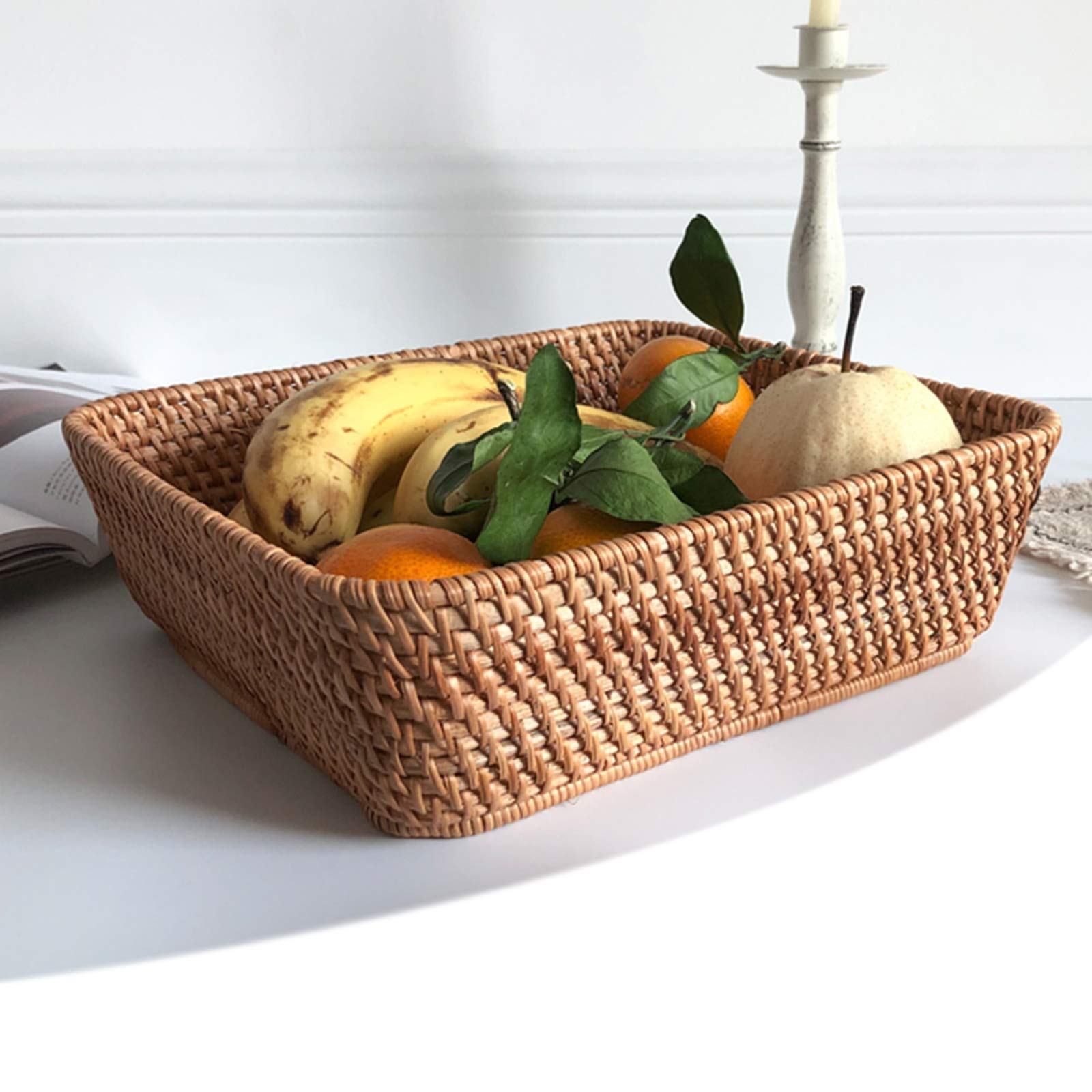 MAHFEI Rattan Bread Basket 30x25x8cm - Brown Woven Storage for Kitchen & Restaurant Serving