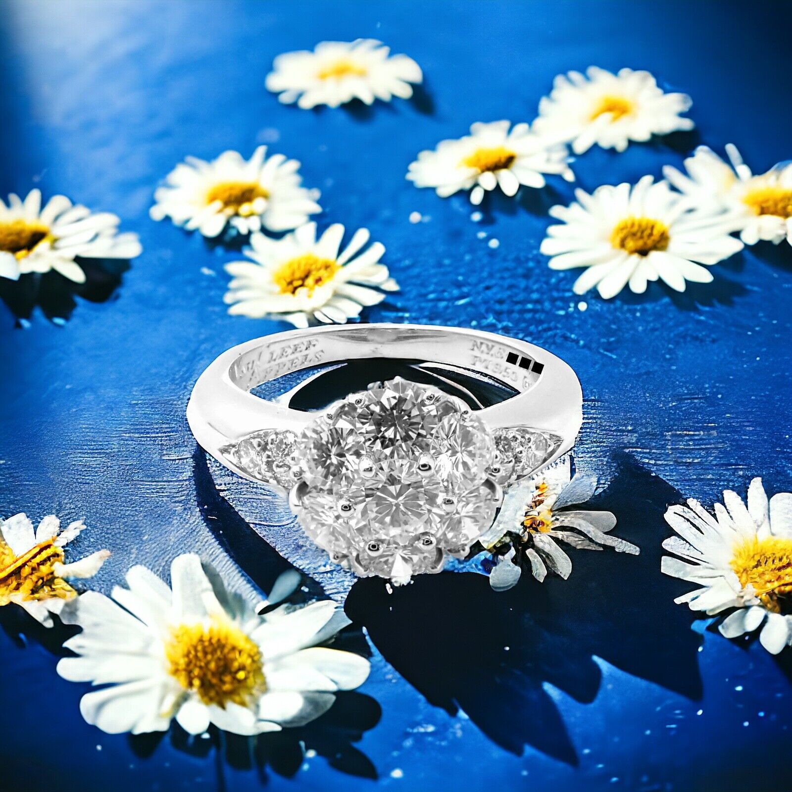 Authentic Van Cleef & Arpels Platinum Diamond Fleurette Flower Ring - Luxury Jewelry for Weddings, Anniversaries & Special Occasions