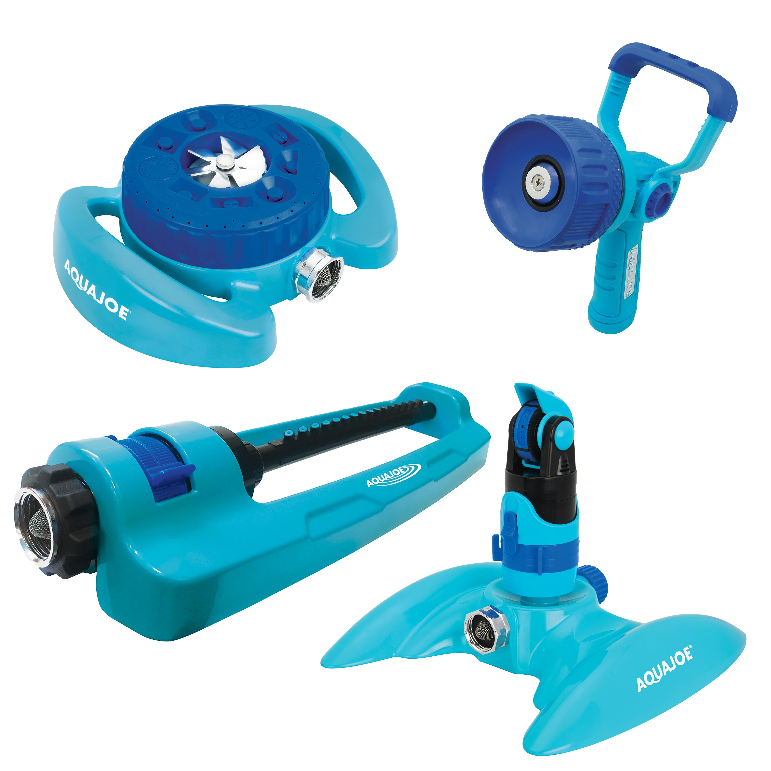 Aqua Joe AJ SPKLR BDL Sprinkler Bundle - 3 Adjustable Lawn Sprinklers & Fireman's Nozzle for Efficient Watering | Perfect for Gardens, Lawns, and Outdoor Landscaping