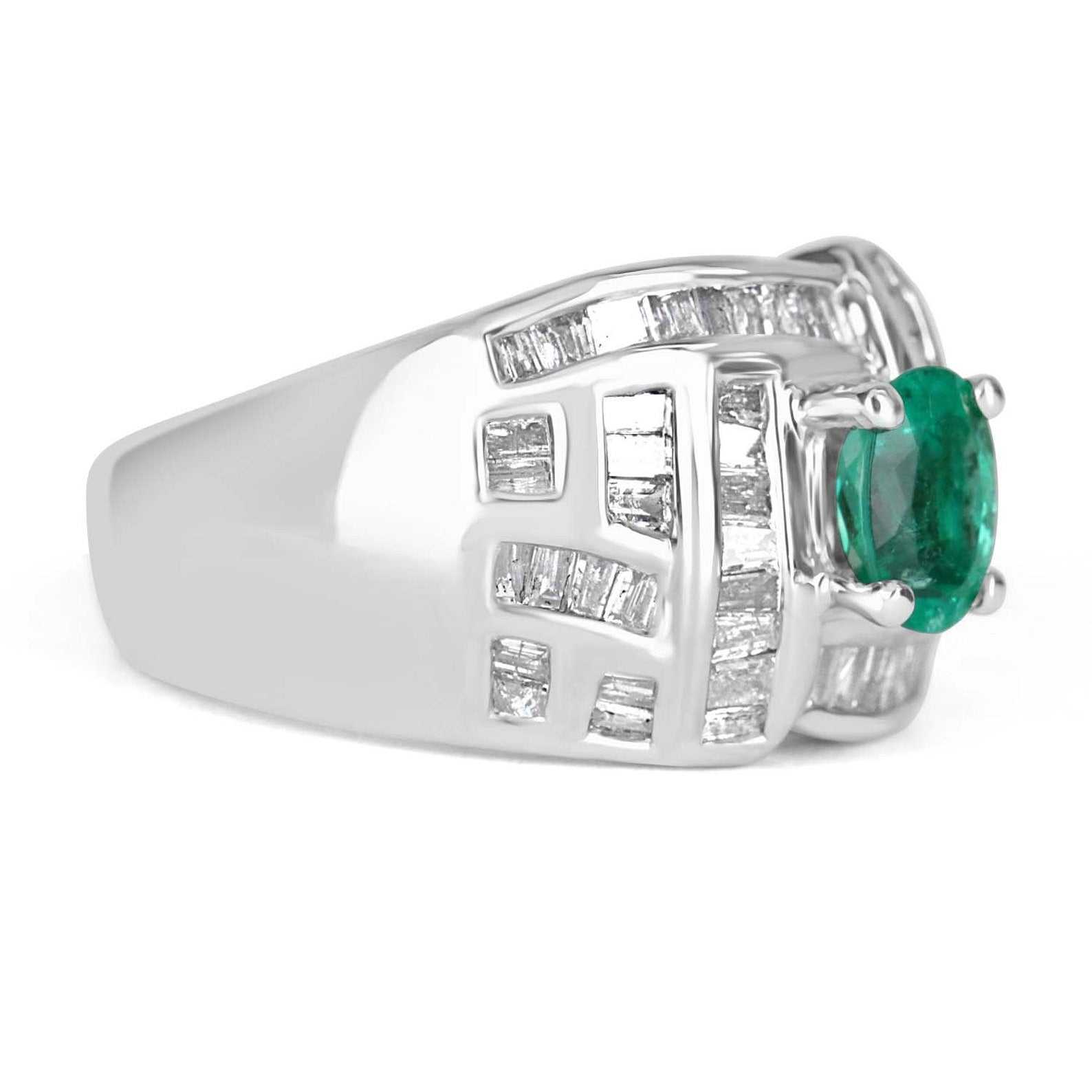 1.0tcw 18K Gold Colombian Emerald Oval Cut & Diamond Baguette Cocktail Ring for Women - Elegant Jewelry Gift for Anniversary, Engagement or Special Occasions