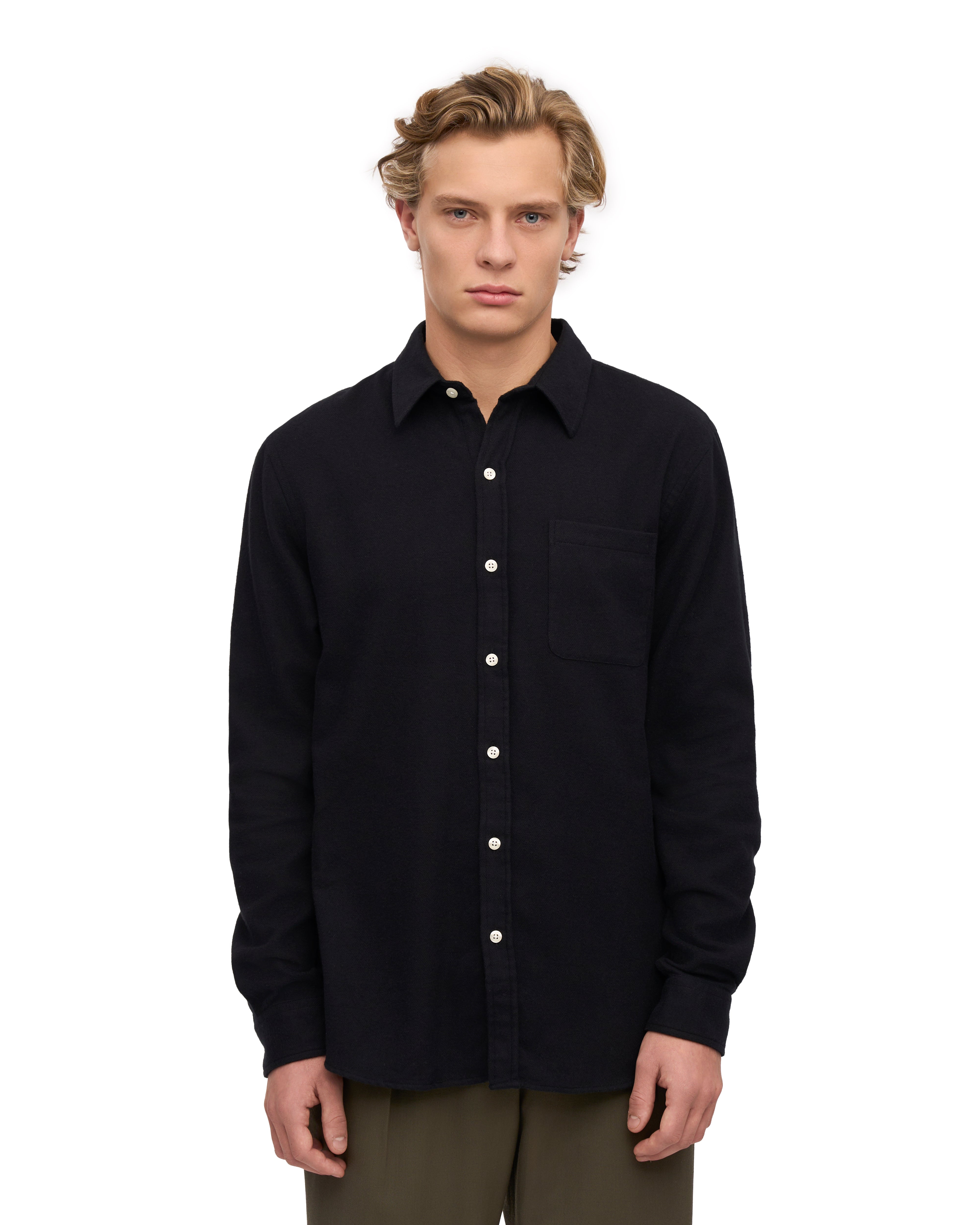 Organic Flannel Shirt for Men - Soft 100% Cotton Plaid Shirt in Deep Black - Perfect for Casual Wear, Outdoor Activities and Layering in Fall & Winter