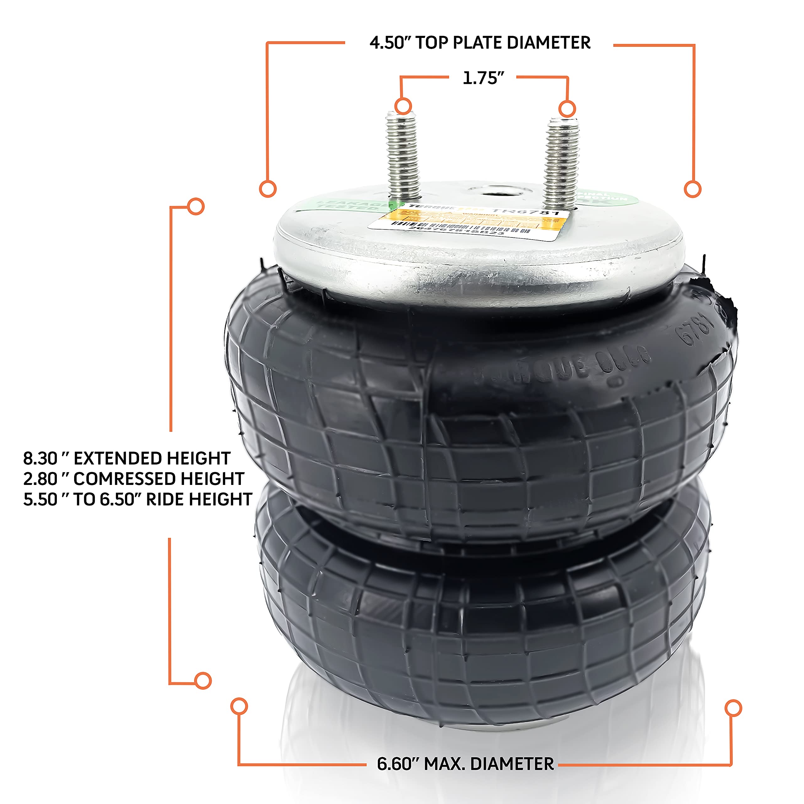 TORQUE 6781 Air Bag Replacement for Firestone Ride Rite 6781 & 6957 - Compatible with Torque Airbag Suspension Kits, Includes Fittings & Tubing (Replaces Firestone 6781 & 6957 Air Bags) - Perfect for Heavy-Duty Trucks, Towing, and Improved Ride Comfort (TR6781)