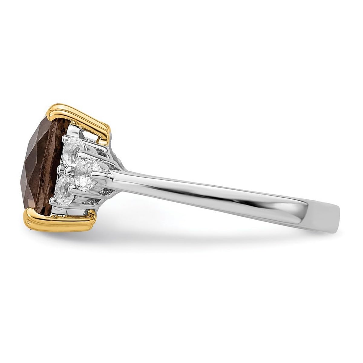 925 Sterling Silver & 14K Gold Smokey Quartz White Topaz Ring for Women | Elegant Stackable Jewelry for Wedding, Anniversary & Everyday Wear (Multiple Sizes Available)