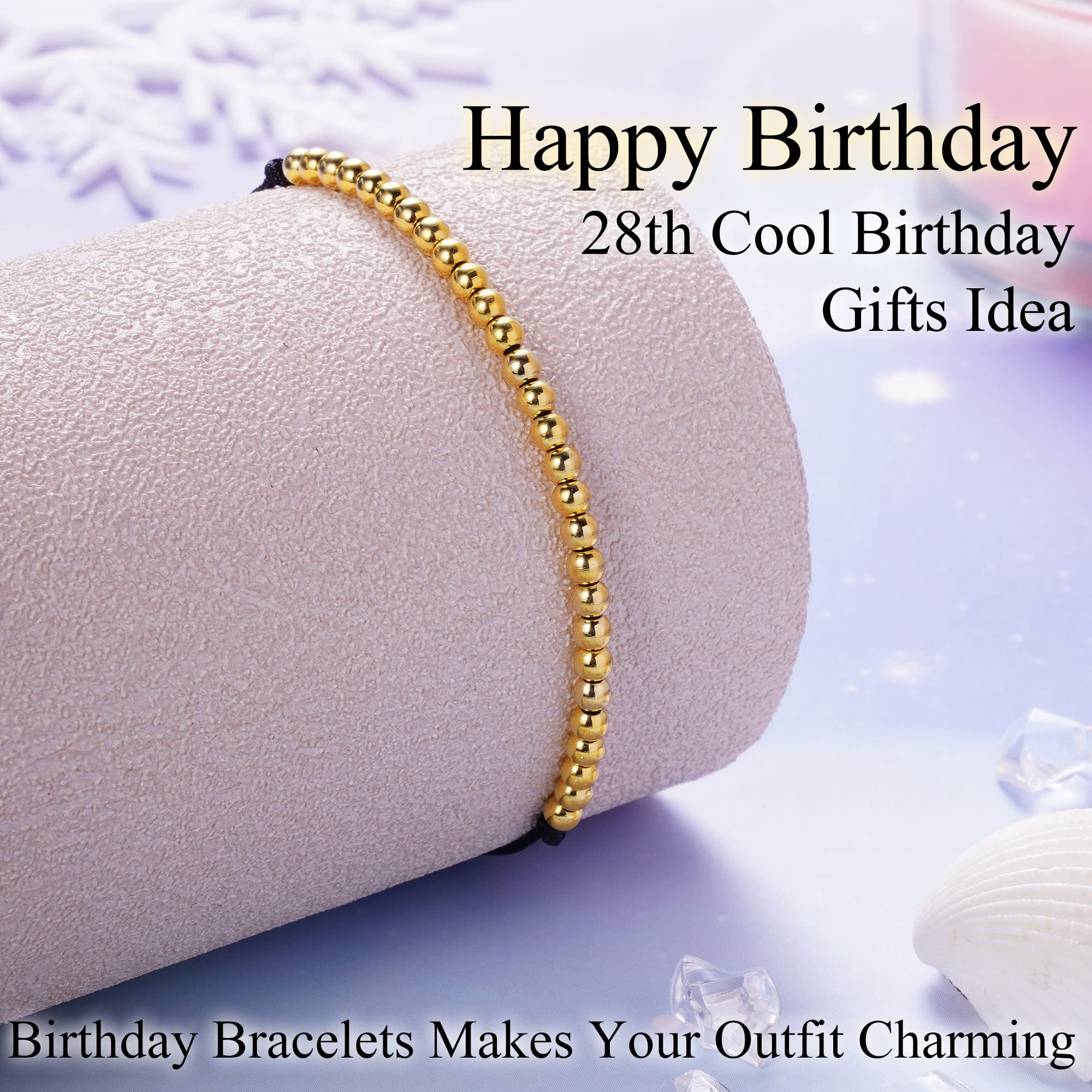 Adjustable Birthday Bracelets for Women & Teen Girls - Silver/Gold/Rose Gold Beaded Link Bracelet Jewelry - Perfect Gift for Daughter, Girlfriend, Wife, Sister & Best Friend - Great for Birthday, Christmas & Anniversary Celebrations