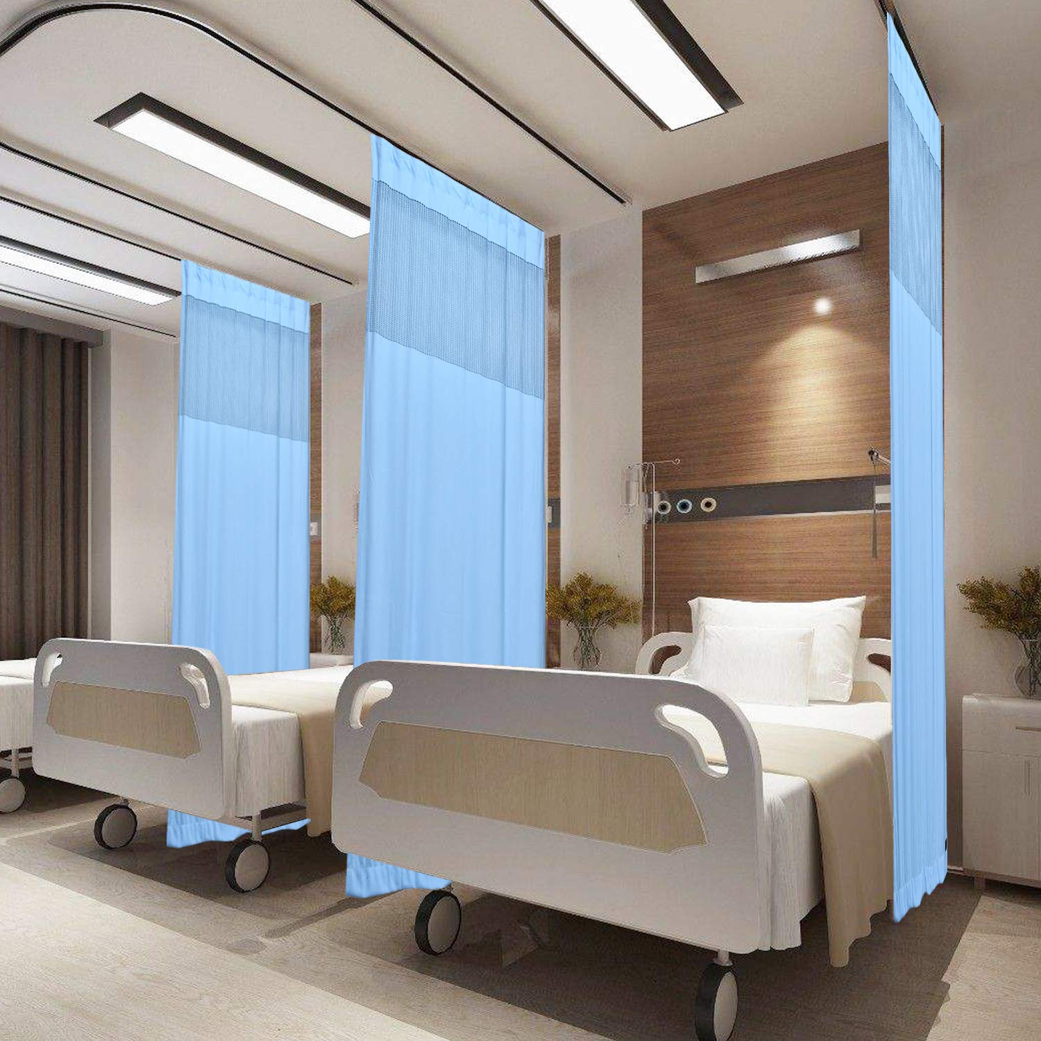 Flame Retardant Hospital Curtains - 1 Panel Light Blue 5FT x 8.5FT, Pinch Pleated Room Divider for Healthcare, SPA, School & Nursery - Privacy Drapes for Patient Rooms, Classrooms & Clinics