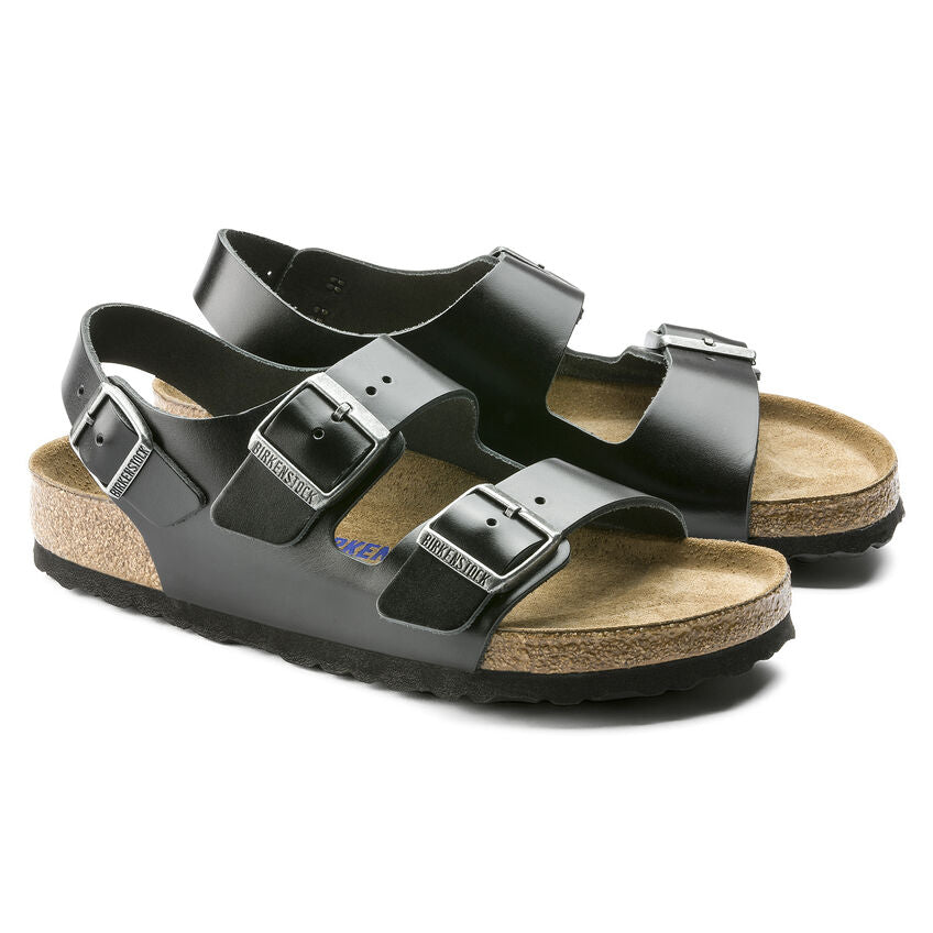 Birkenstock Milano Smooth Leather Soft Footbed Sandals for Women - Comfortable Walking Shoes in Amalfi Black | Perfect for Beach, Vacation & Everyday Wear