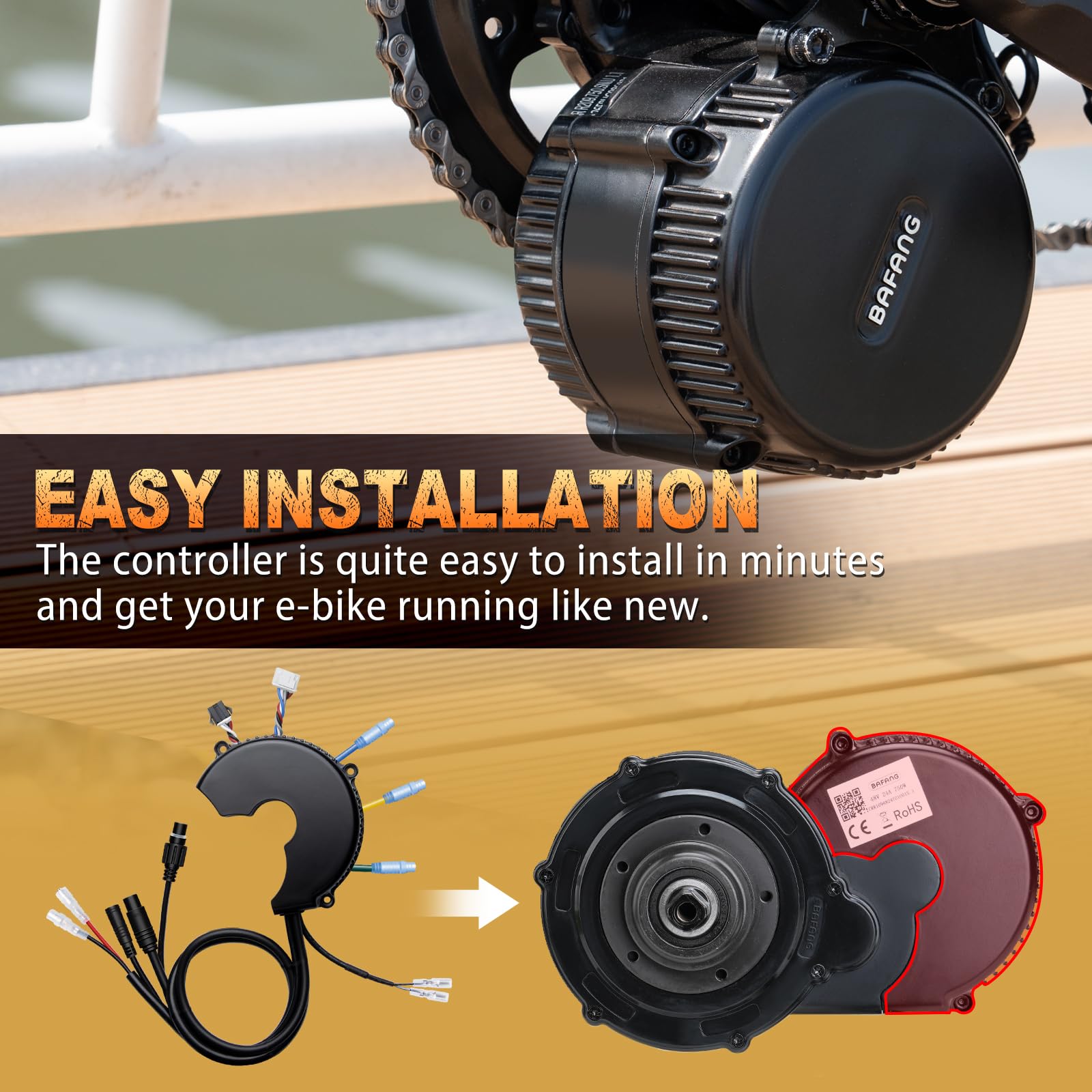 BAFANG 48V 1000W BBSHD Mid Drive Motor Controller with Front Light Connector & Gear Shift Sensor - Perfect for E-Bike Conversion & Mountain Biking