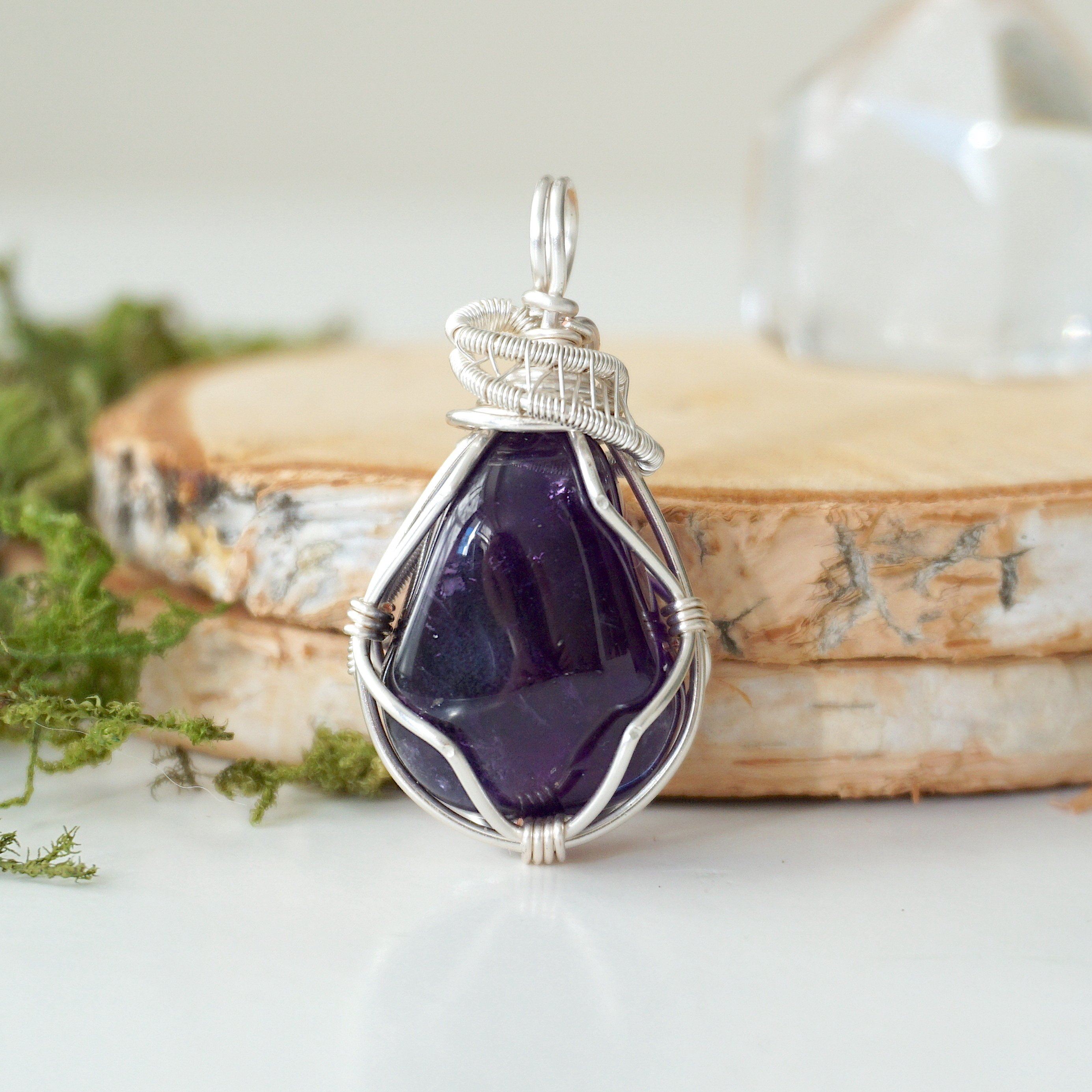 Dark Amethyst Necklace for Women - Sterling Silver Plated Crystal Pendant Jewelry - Perfect for Gifts, Parties & Spiritual Healing