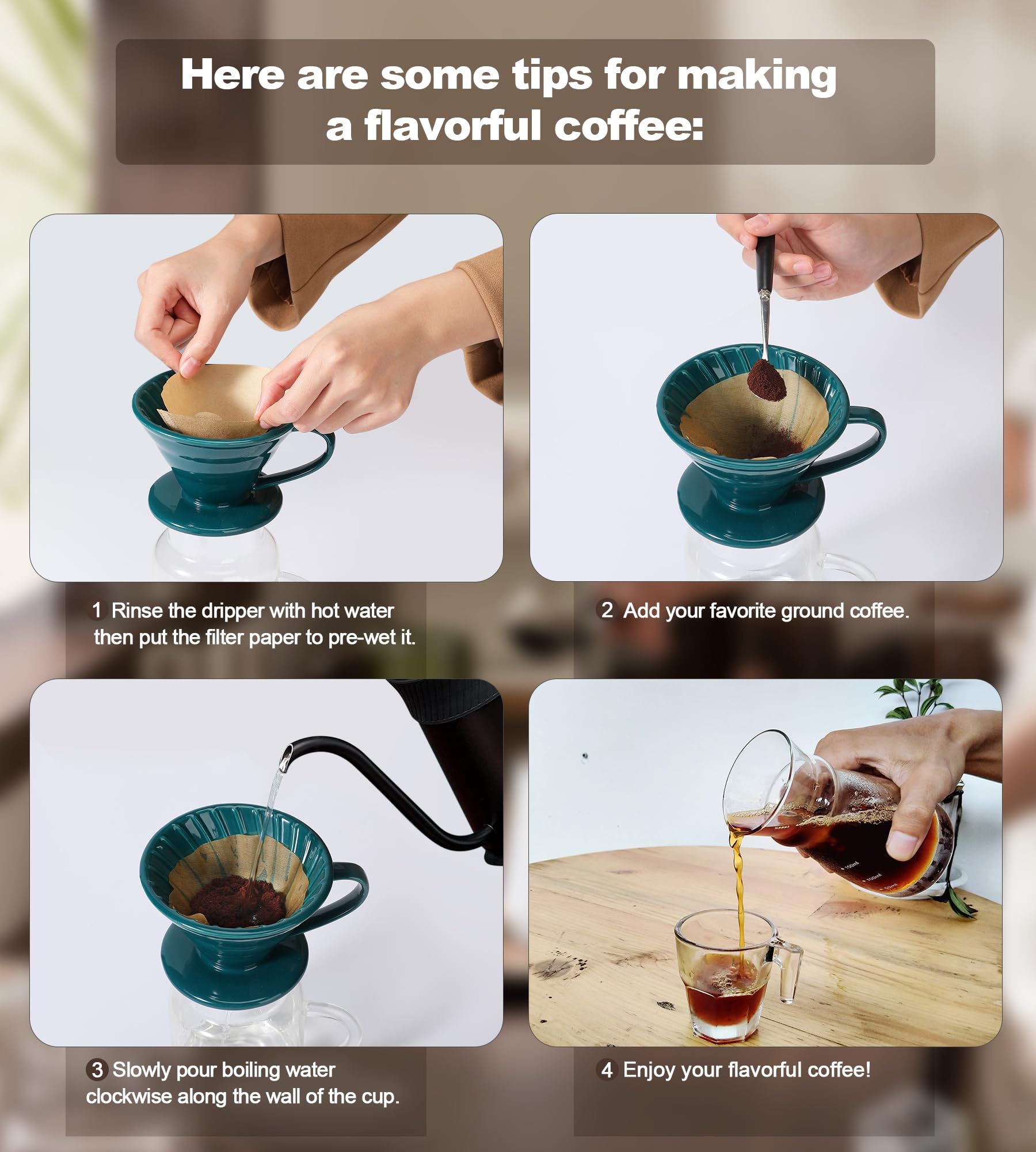 Premium Ceramic Pour Over Coffee Dripper - V60 Size 02 (1-4 Cup) - Handcrafted Porcelain Coffee Maker Cone for Single Cup Brewing - Perfect for Home, Office & Cafe Use - Ideal for Specialty Coffee Lovers & Slow Morning Rituals - Black