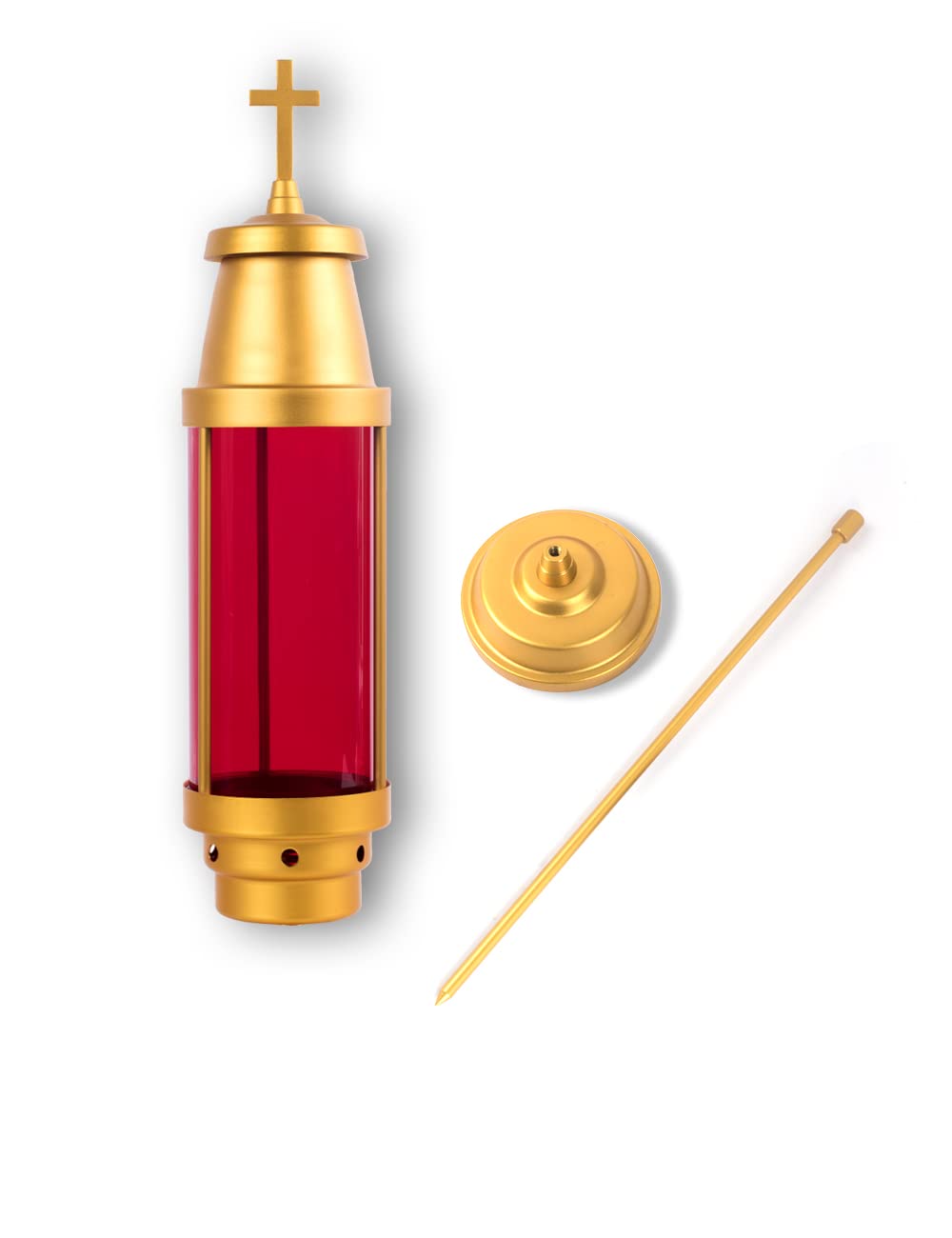 Eternal Memorial Light - Anodized Aluminum Grave Lantern with Crosses, Cemetery Candle Holder for Graveside Decorations (Red, Candle Not Included) - Perfect for Memorial Day, All Souls' Day & Grave Site Visits