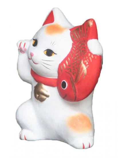 Nagahama Doll Japanese Maneki Neko (Beckoning Cat) White Lucky Cat Figure - Authentic Japanese Fortune Charm for Home & Office Decor