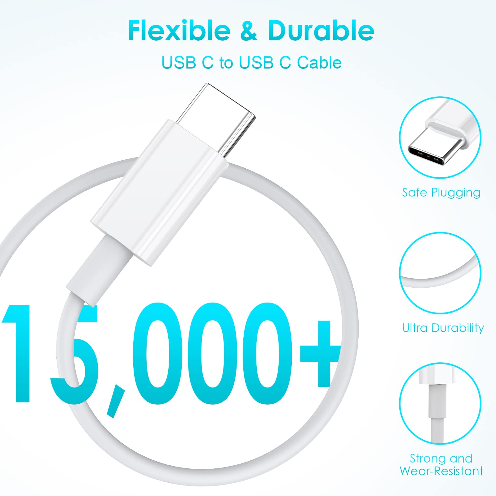 2-Pack 3FT/1M USB C to USB C Fast Charging Cable 100W PD - Compatible with iPhone 16/15 Pro Max, Samsung Galaxy S24/S23/S22, MacBook, iPad Pro/Air, Google Pixel, Nintendo Switch - Perfect for Travel, Home & Office Charging
